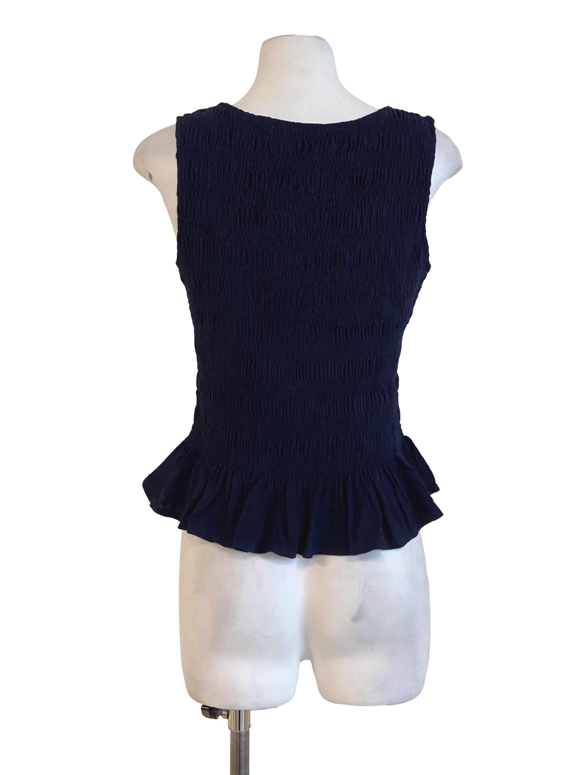 Navy Blue Sleeveless Pegged Waist Blouse