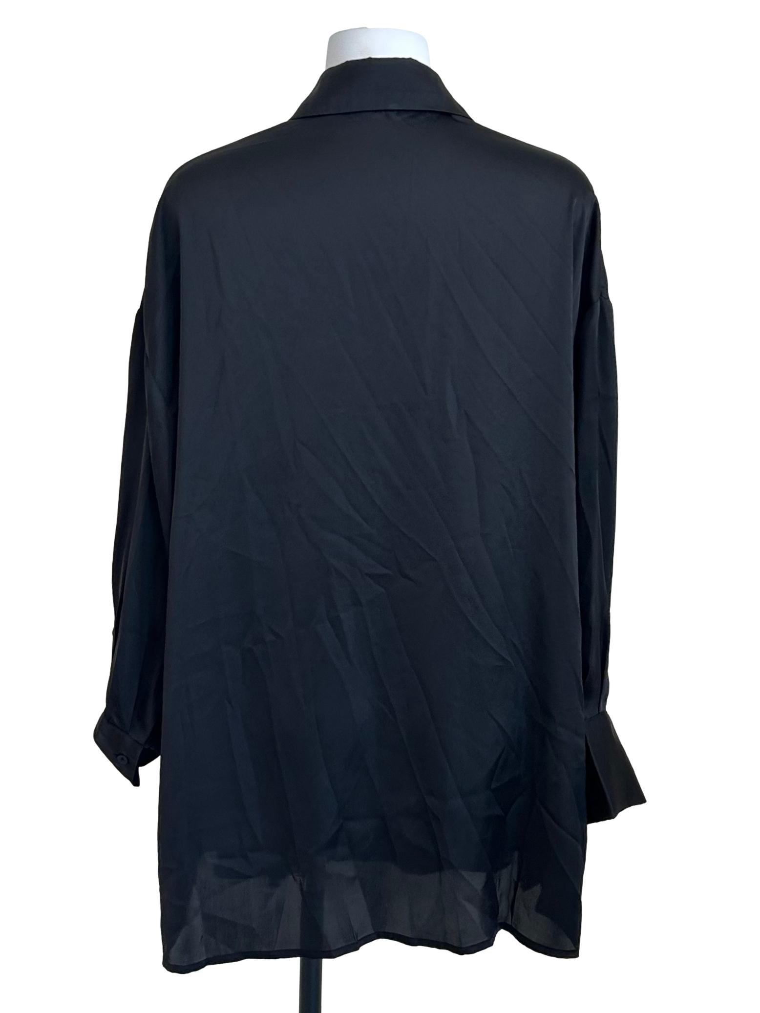 Black Long Sleeve Satin Shirt YHF