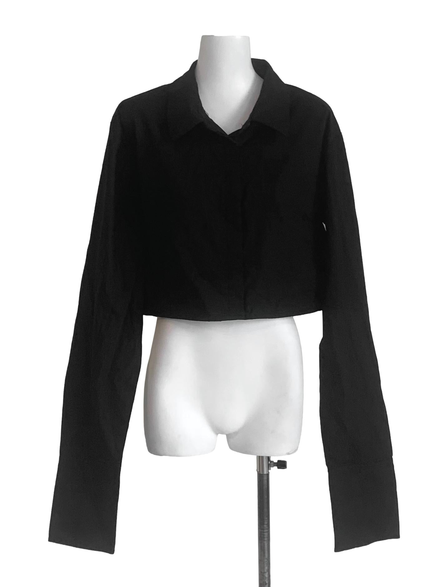 Midnight Black Collared Crop Top