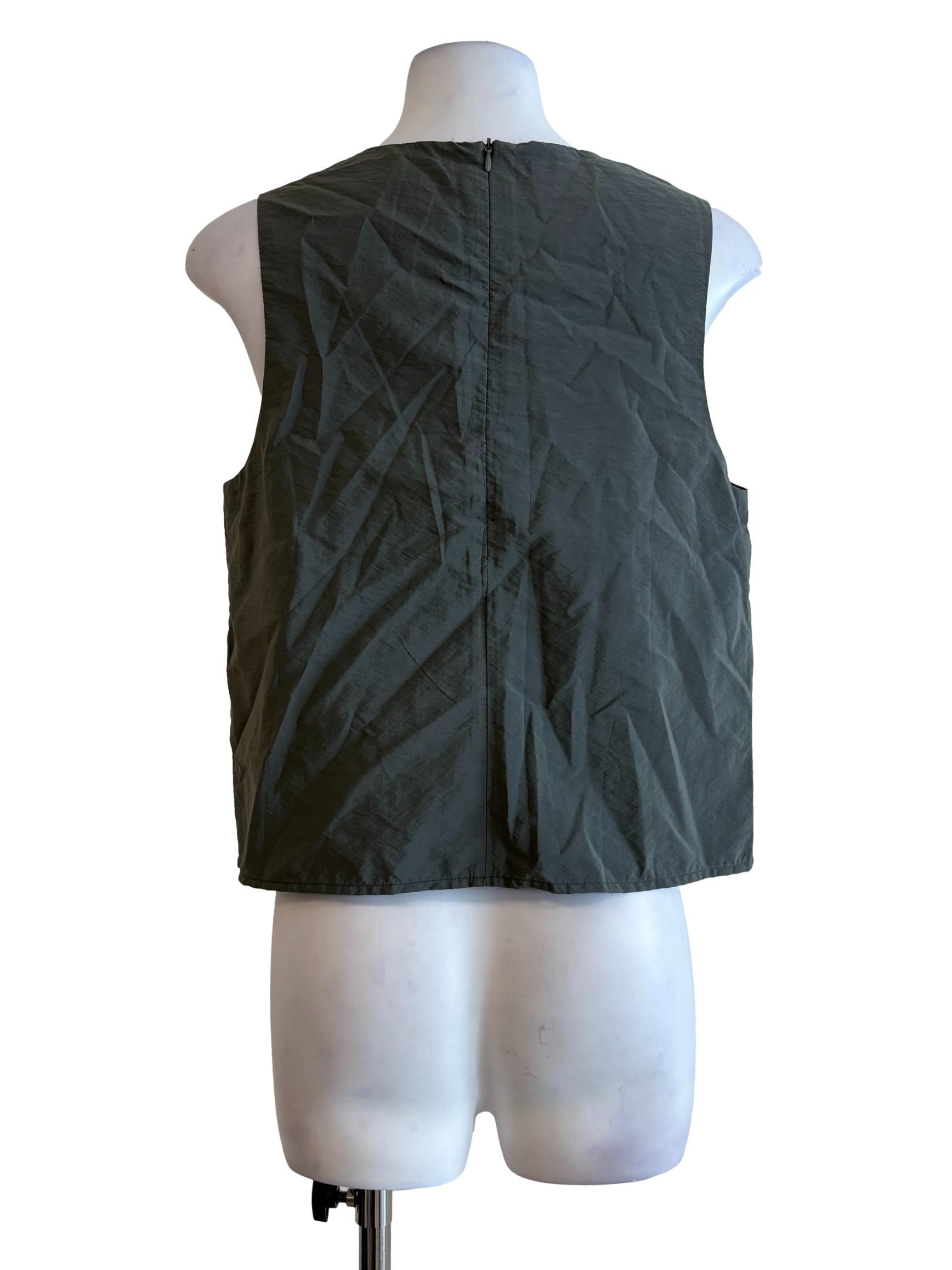 Pine Green Sleeveless Nylon Layered Top