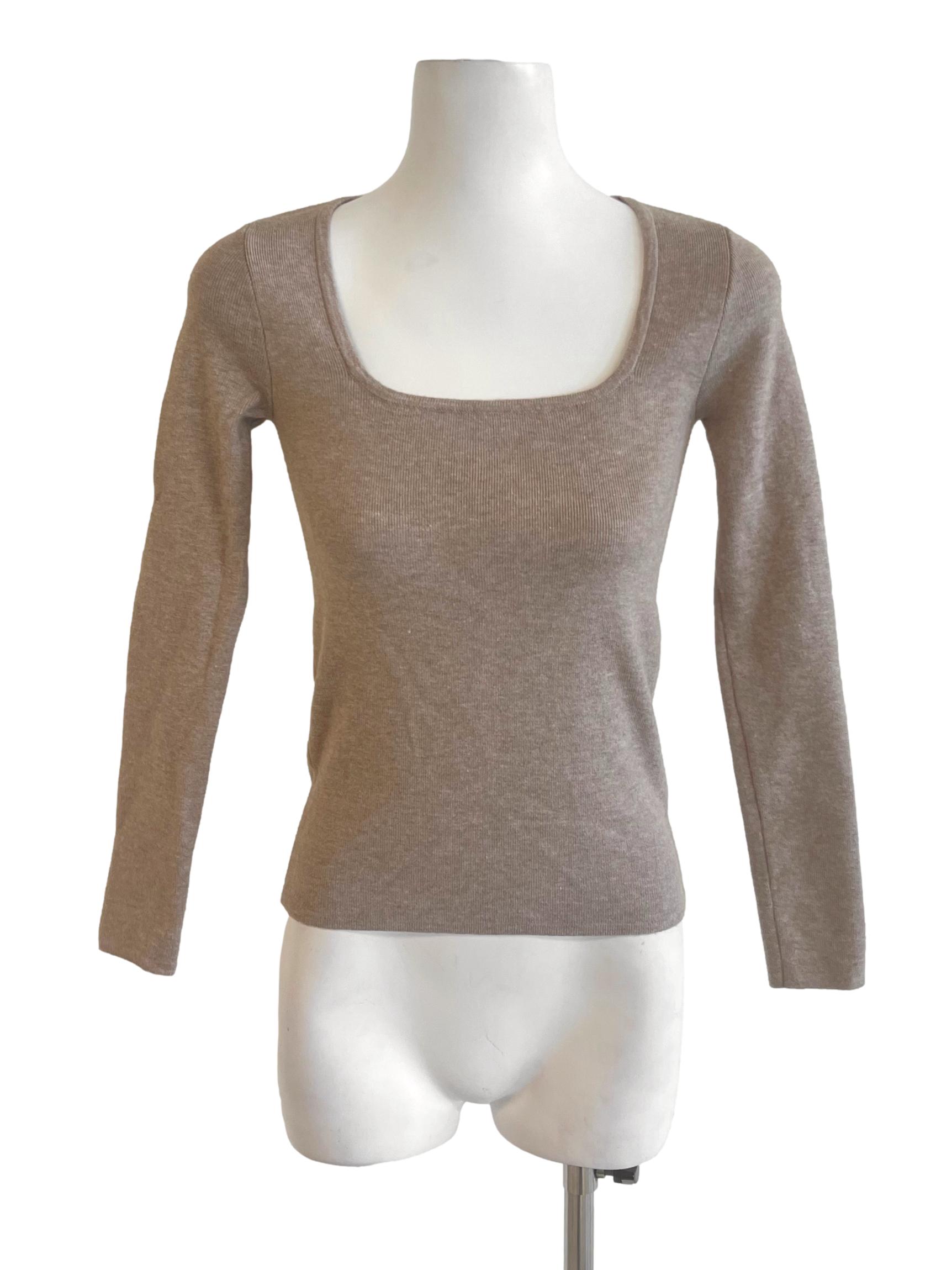 Latte Square Neck Long Sleeve Fitted Top LB