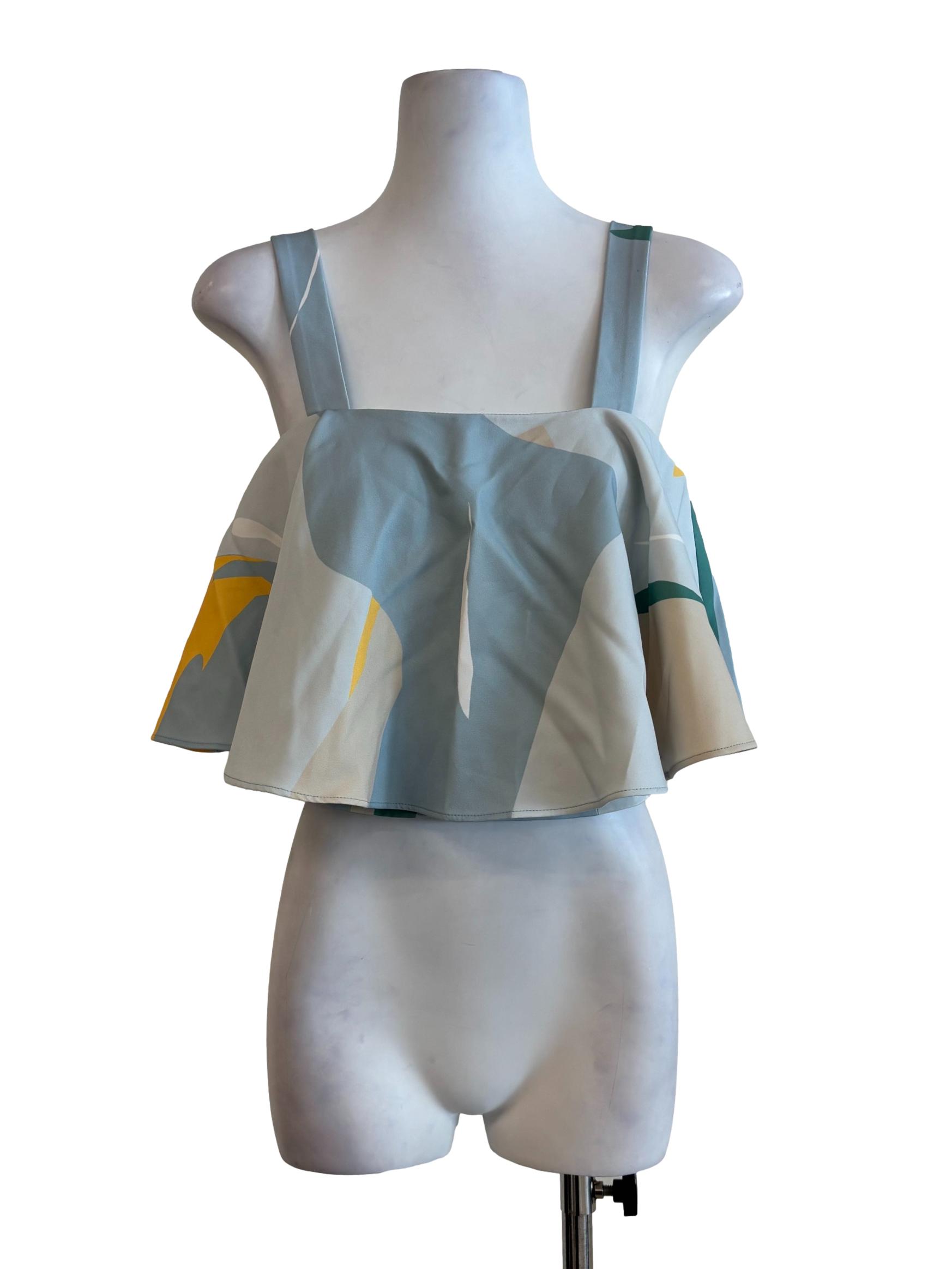 Baby Blue Patterned Drape Top