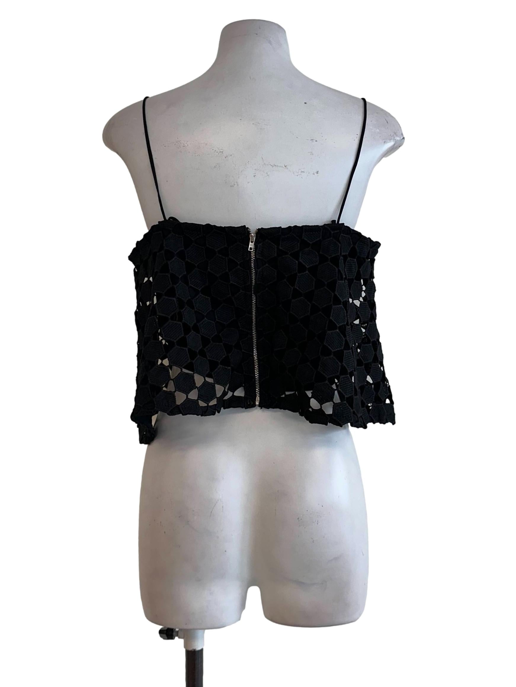 Black Geometric Lace Sleeveless Crop Top