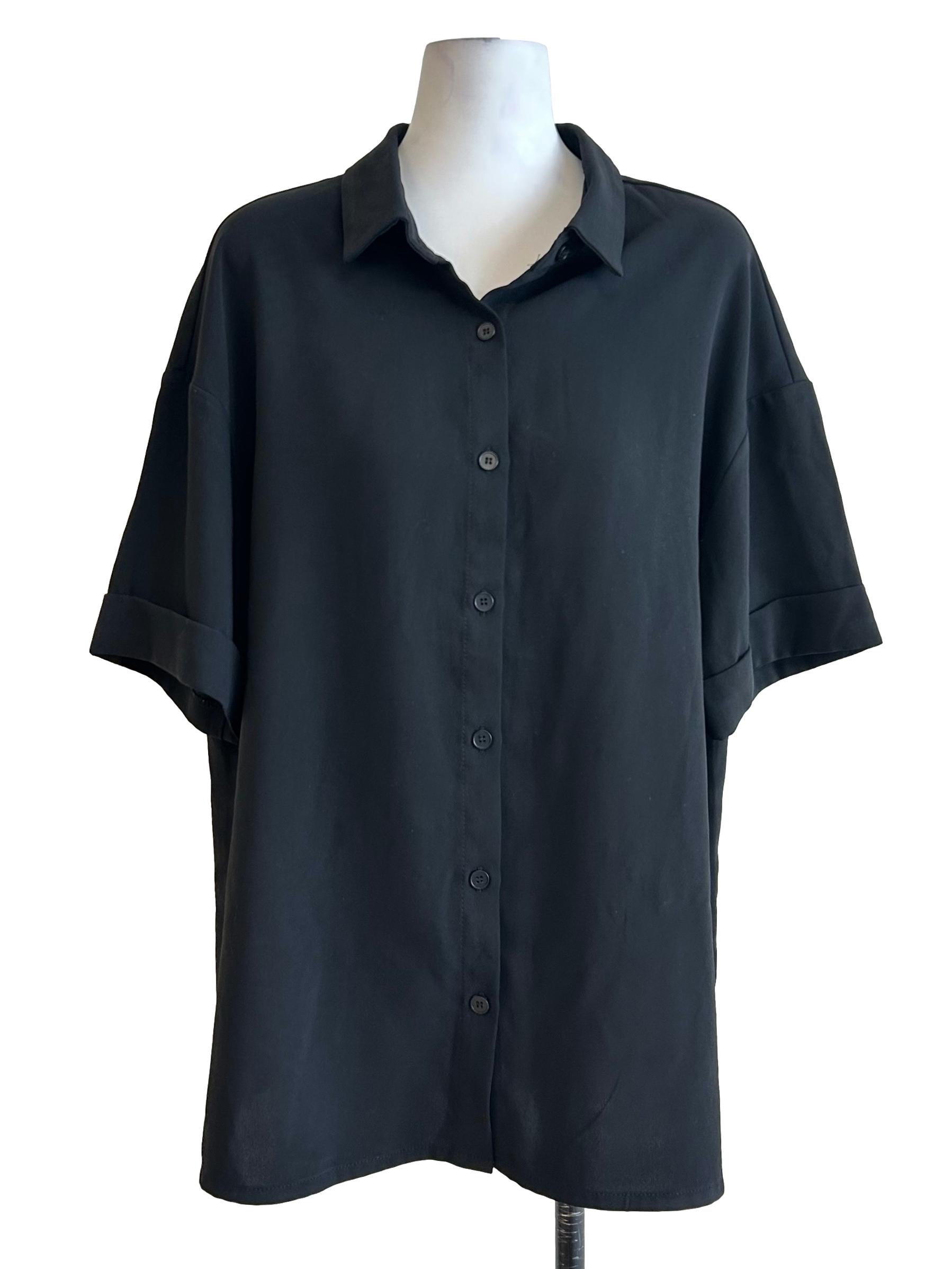 Black Short Sleeve Button Down Shirt