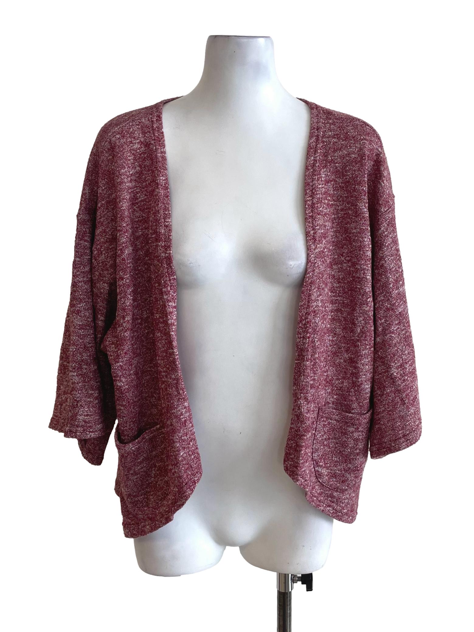 Maroon And White Wide Sleeves Cardigan