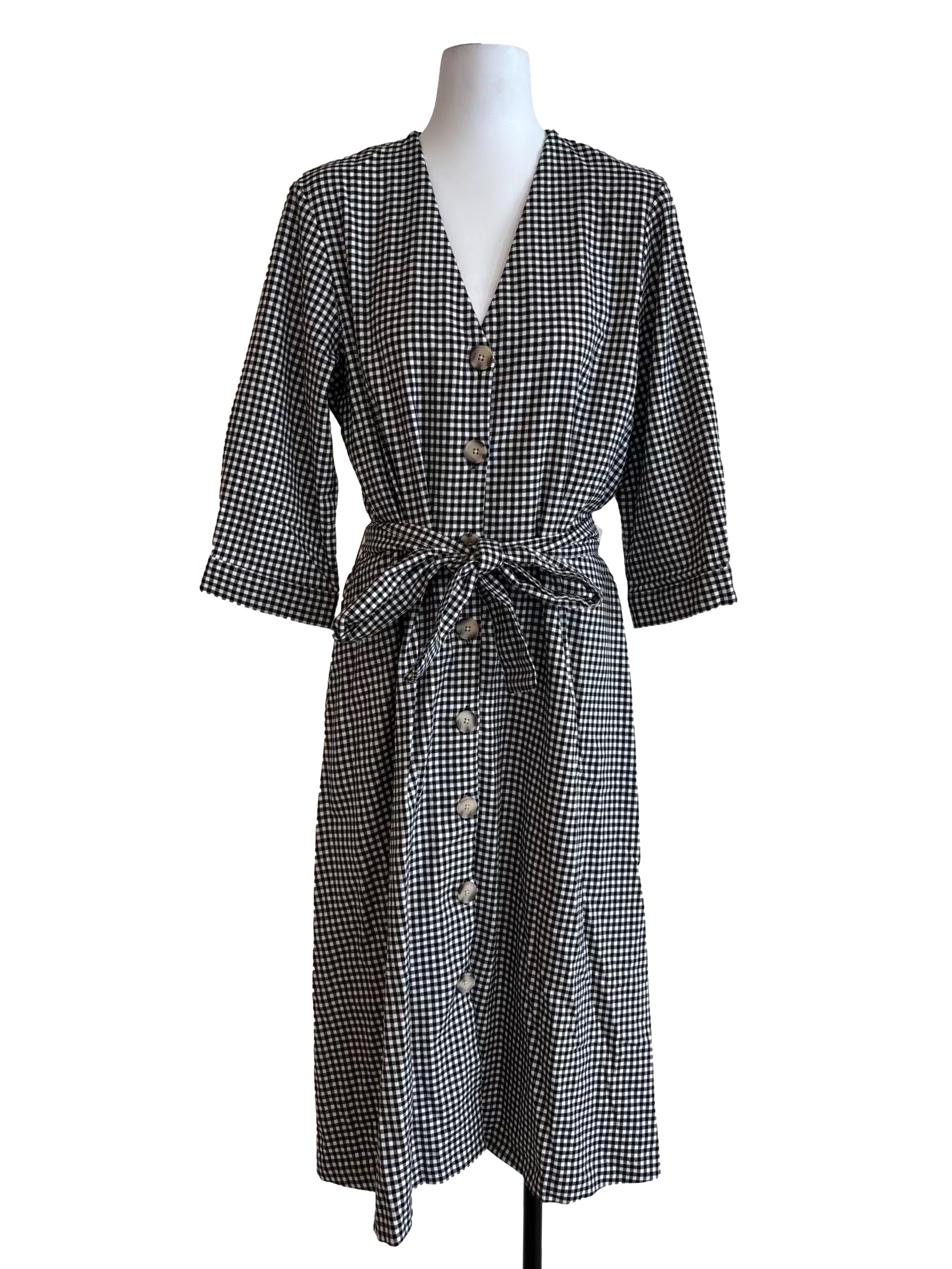 Black And White Checkered Buttoned Dress