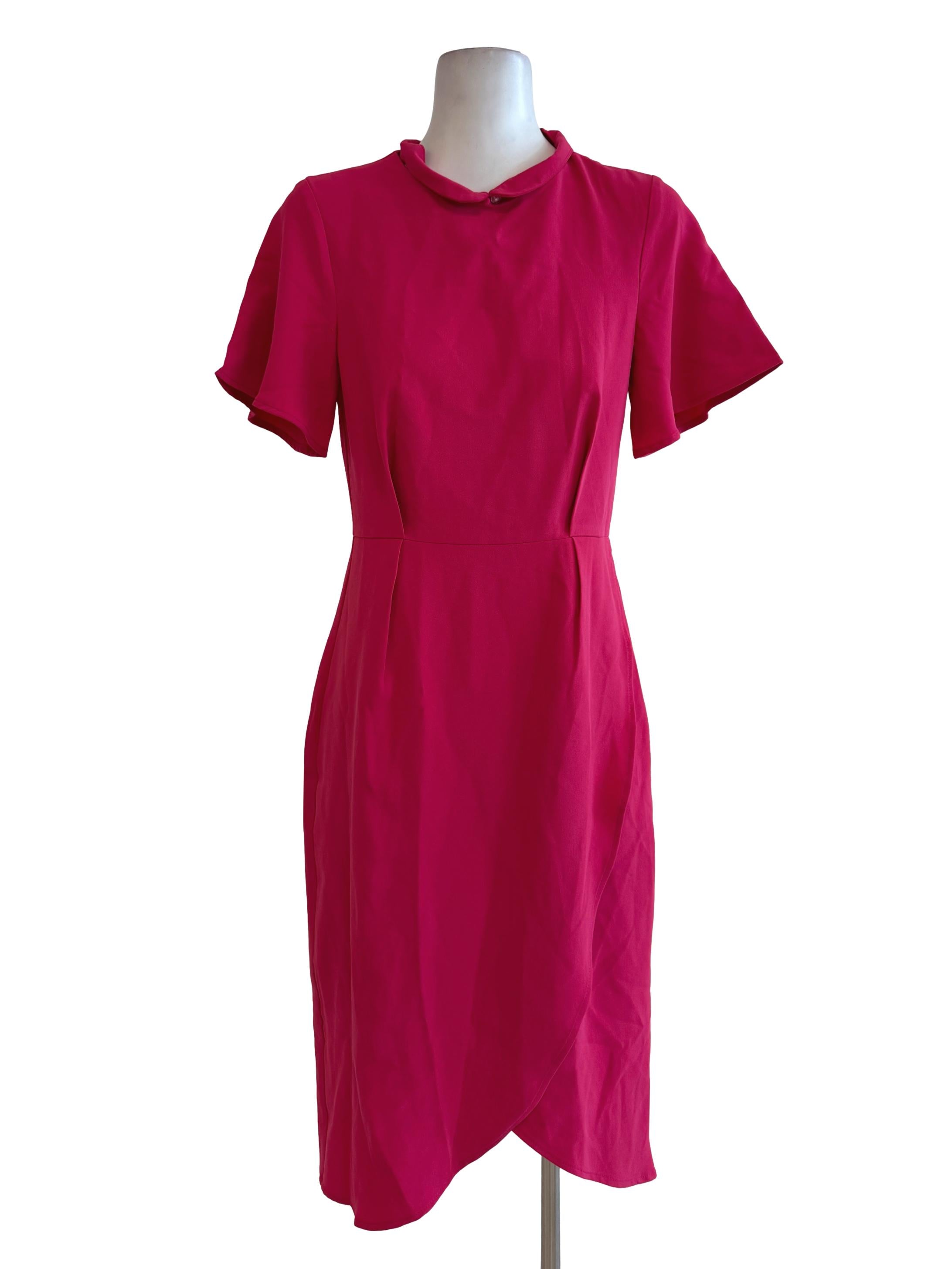Hot Pink A Line Dress With Detachable Collar