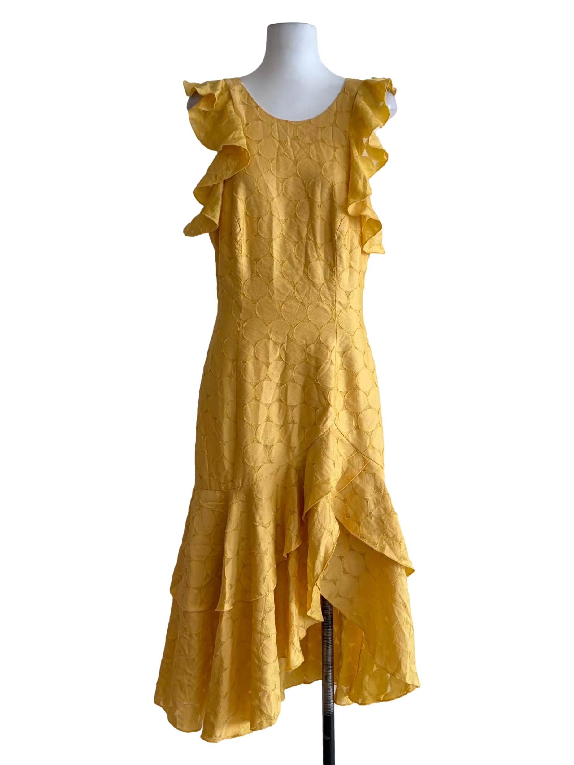 Pineapple Yellow Embroidered Asymmetric Apron Dress