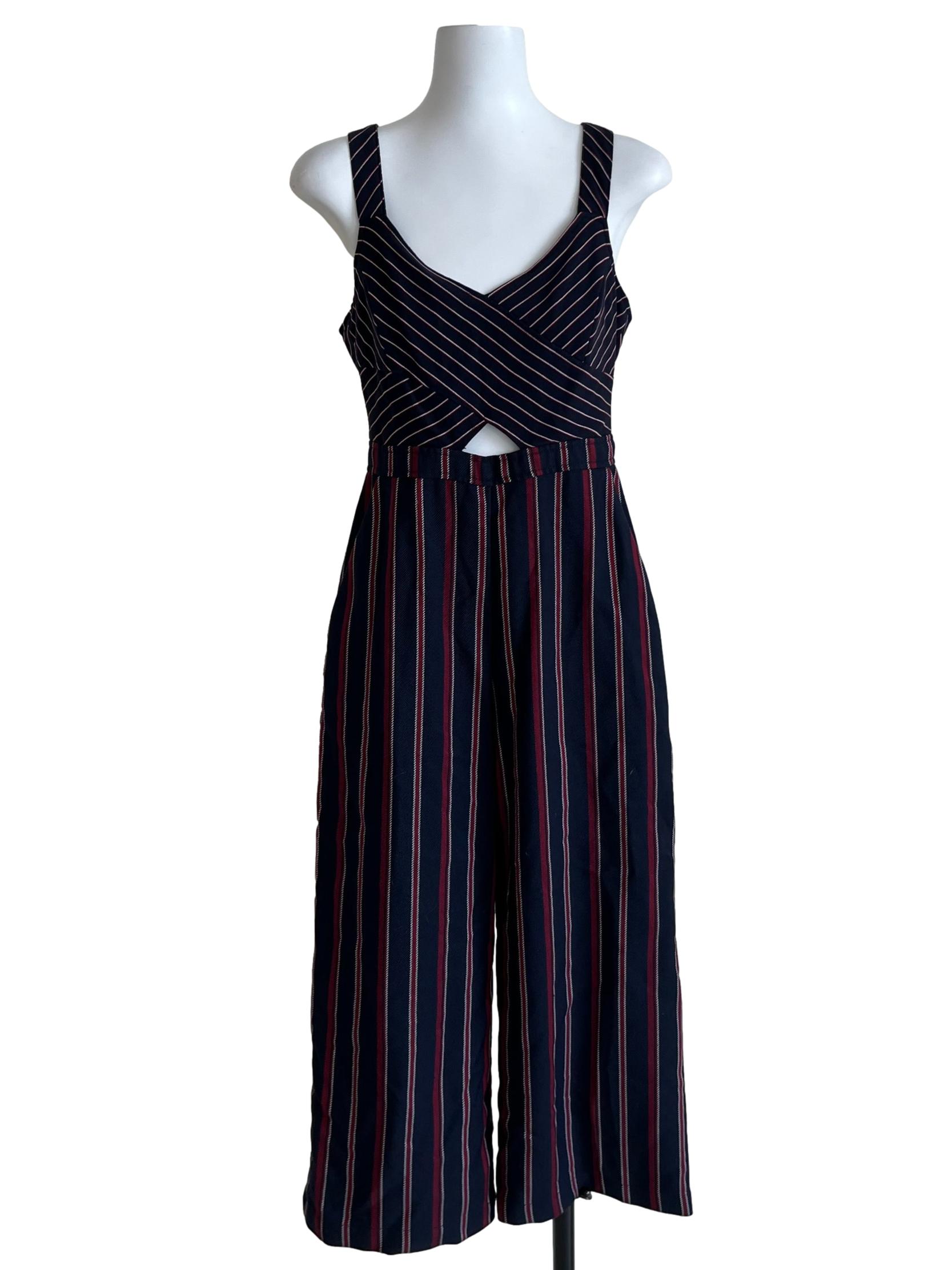Navy Blue Red Stripe Jumpsuit
