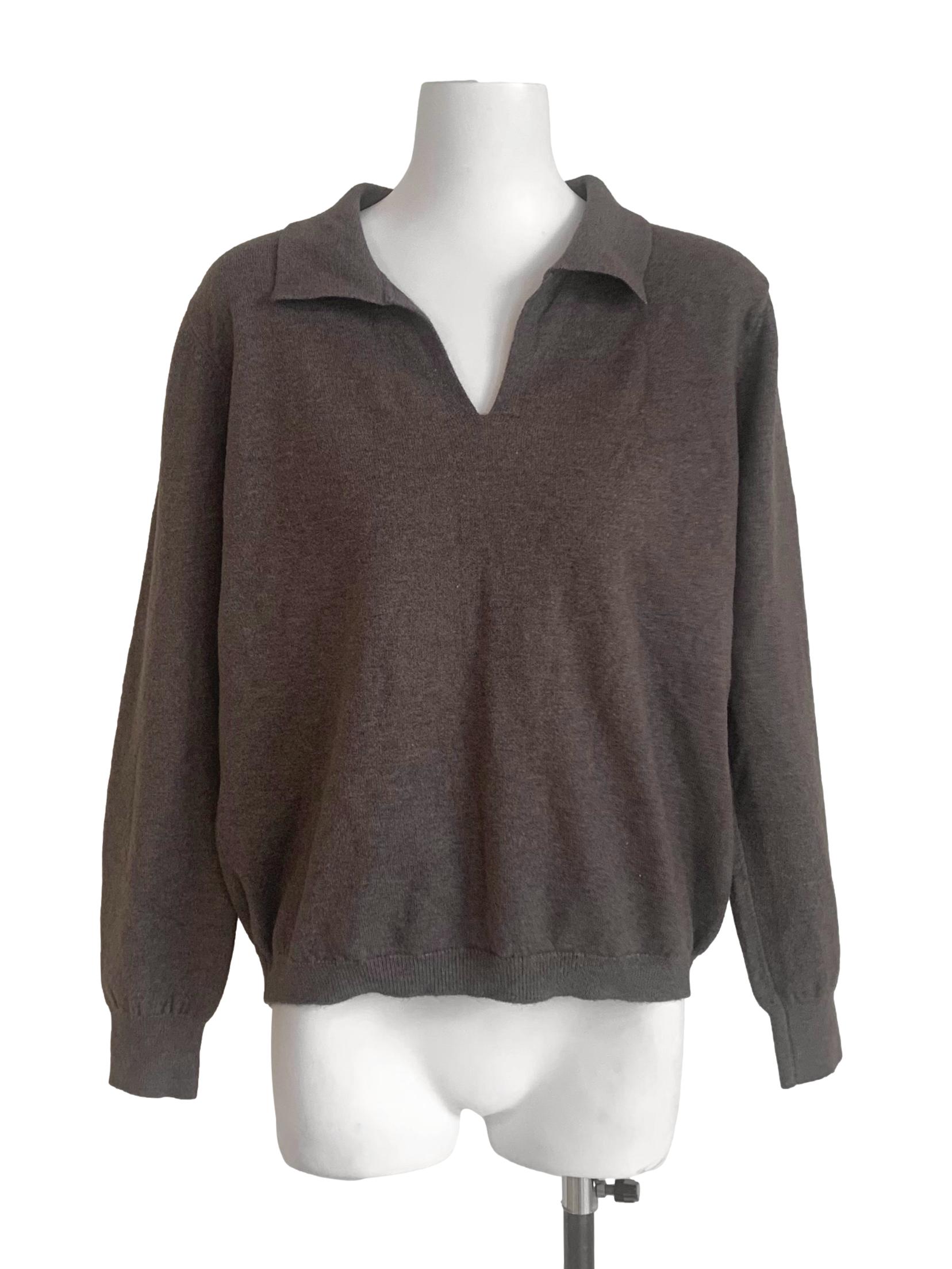 Ash Grey Collared Bishop Sleeves Top