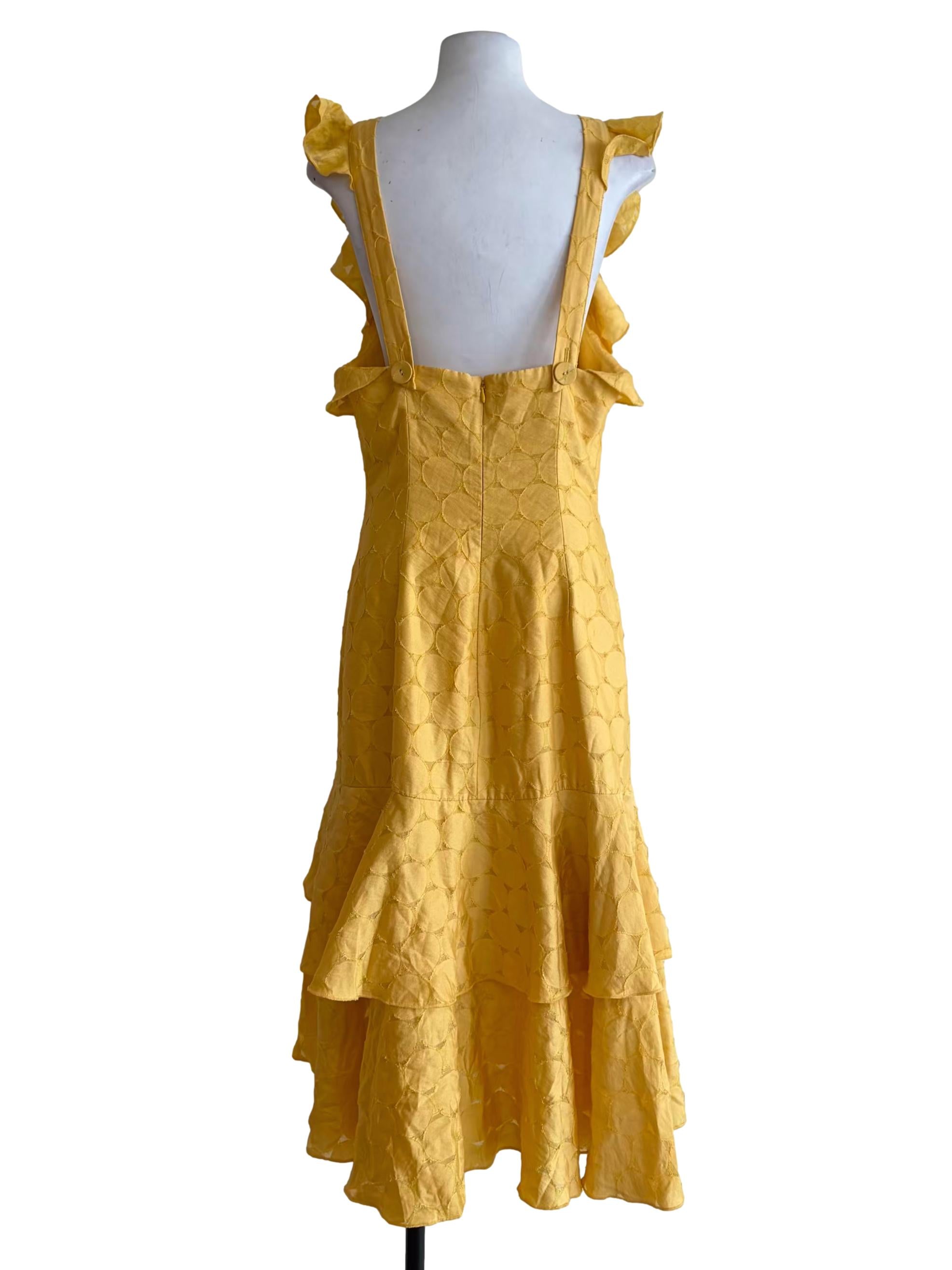 Pineapple Yellow Embroidered Asymmetric Apron Dress