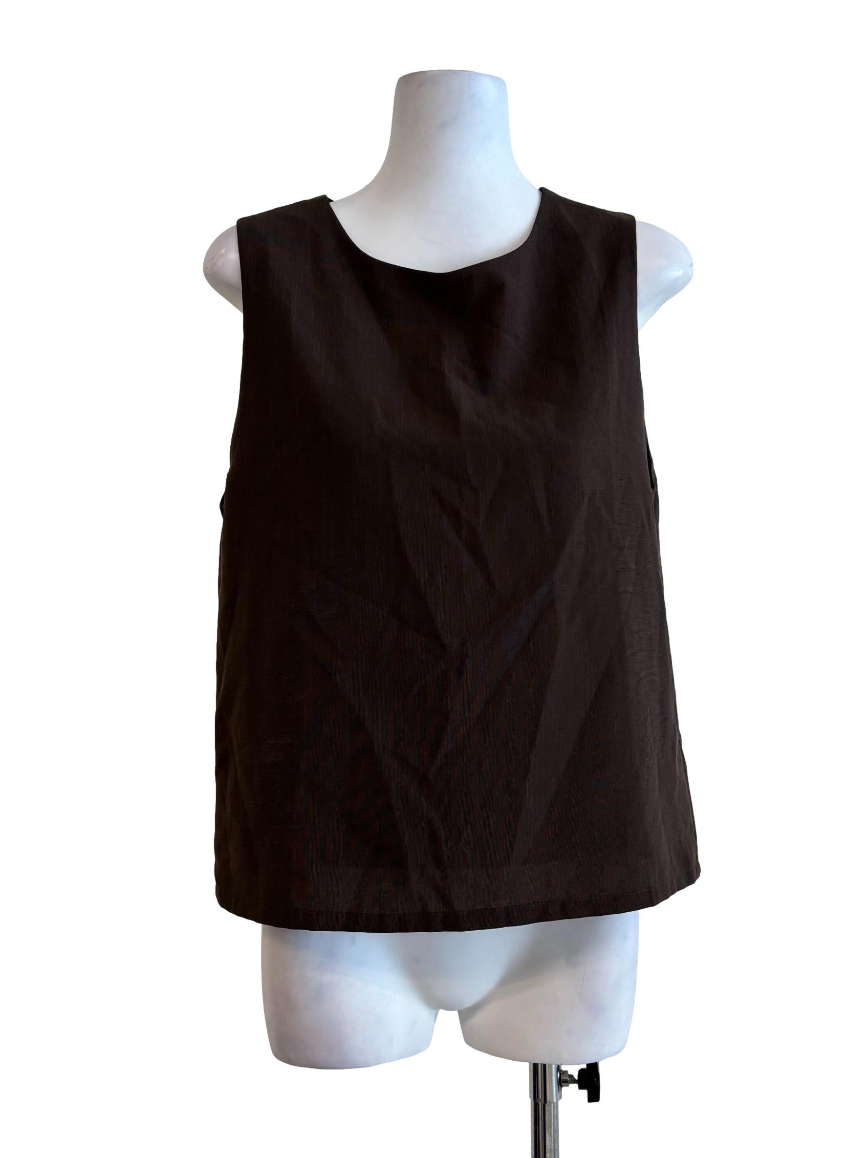 Mocha Brown Sleeveless Linen Top