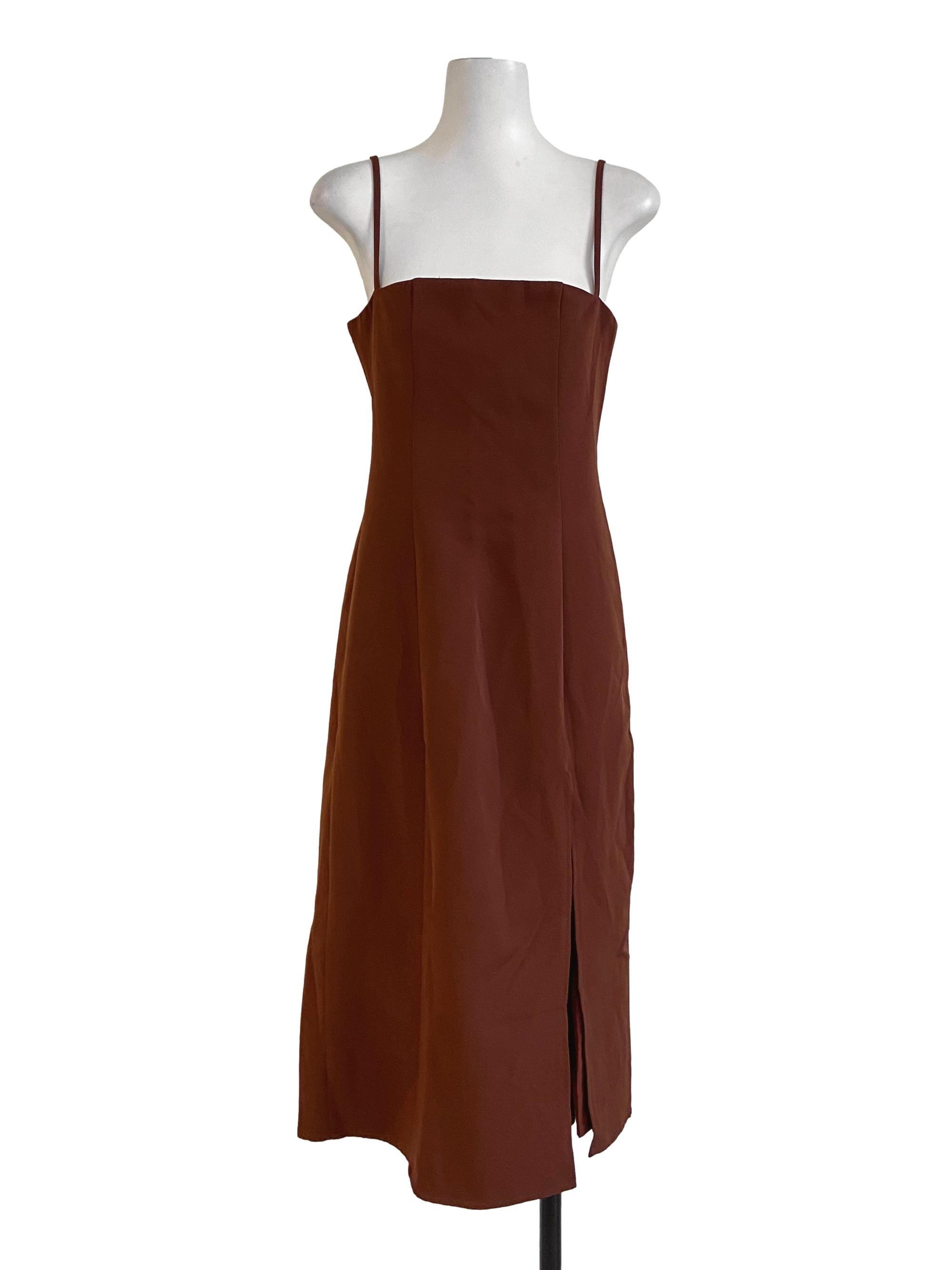 Tawny Brown Sleeveless Slit Slip Dress
