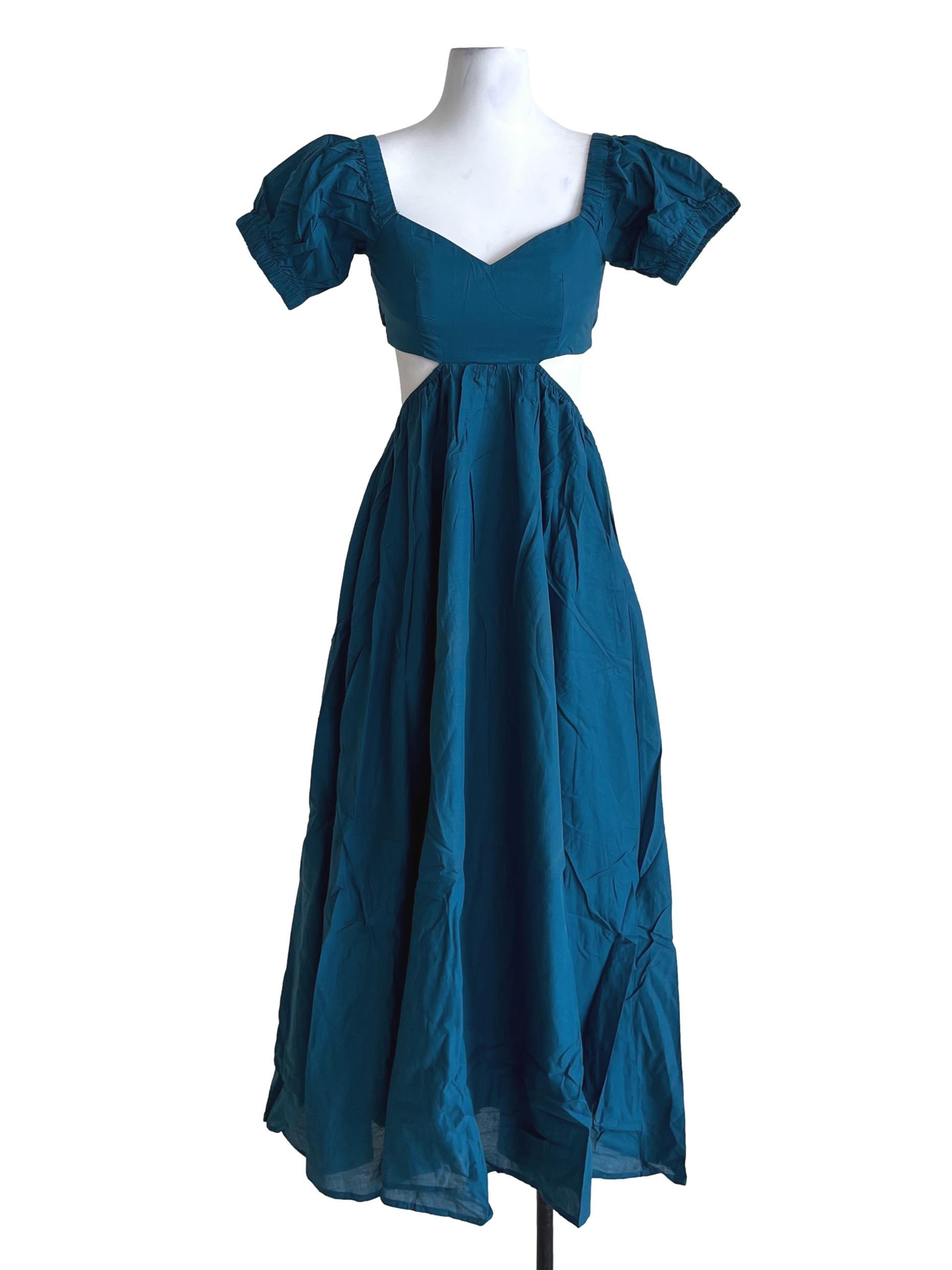 Teal Blue Adriel Cut Out Padded Midi Dress TTR