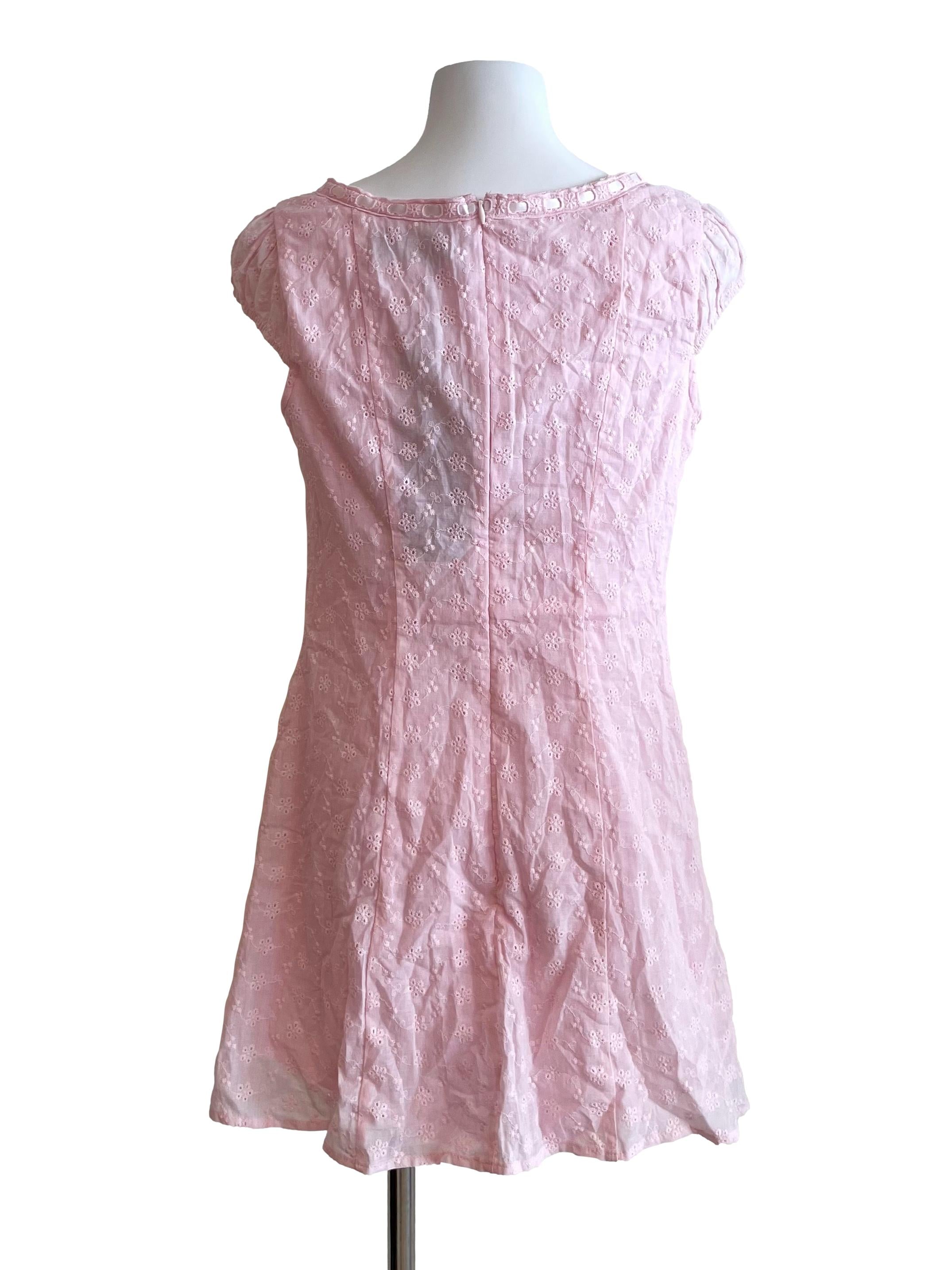 Pastel Pink Hollow Cap Sleeves Petite Dress YHF