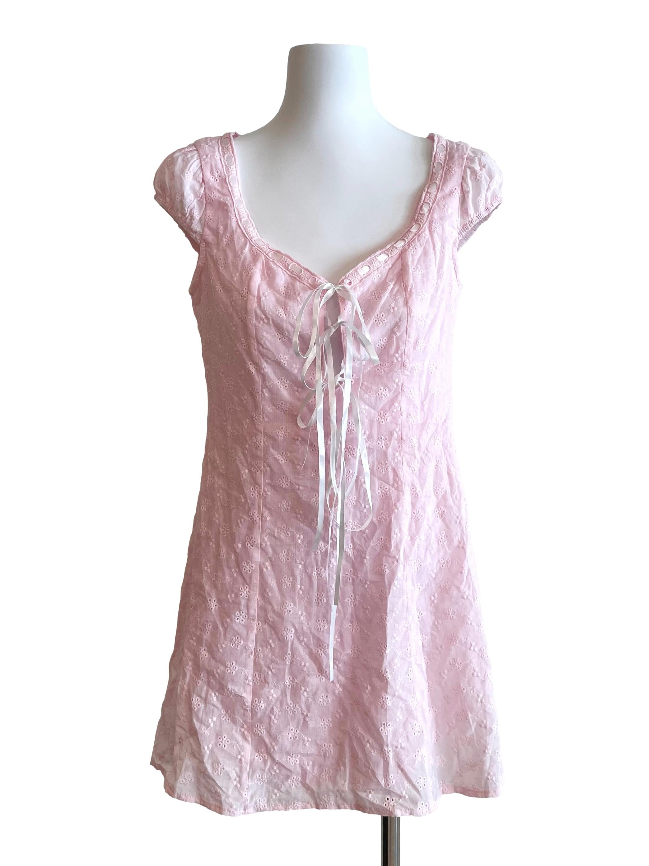 Pastel Pink Hollow Cap Sleeves Petite Dress YHF