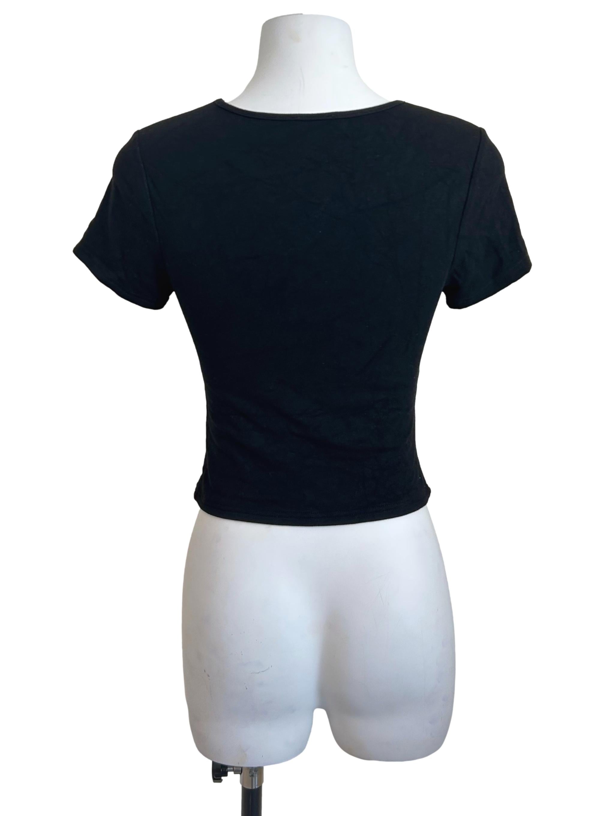 Black Ruched Crew Neck Tee