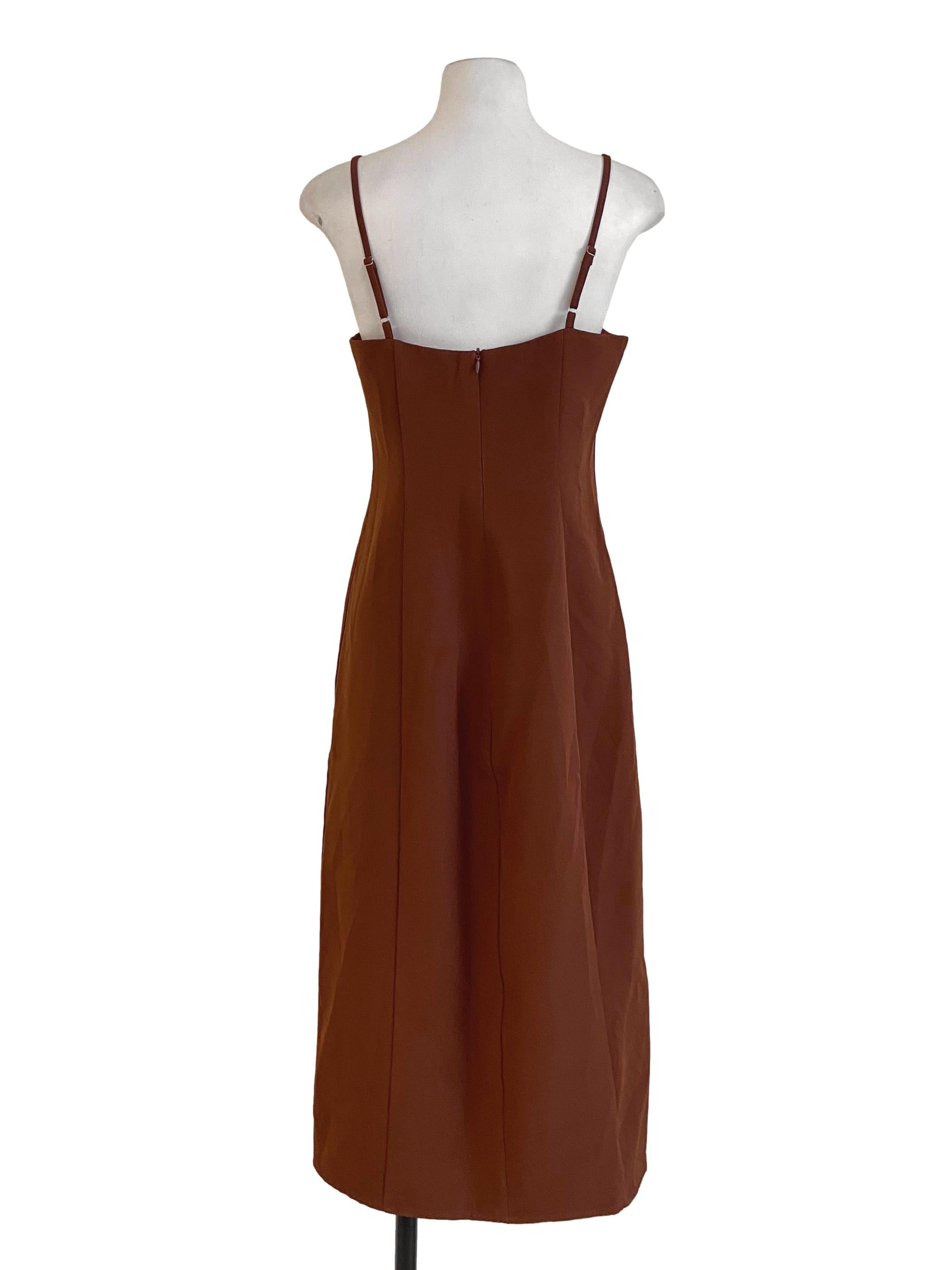 Tawny Brown Sleeveless Slit Slip Dress