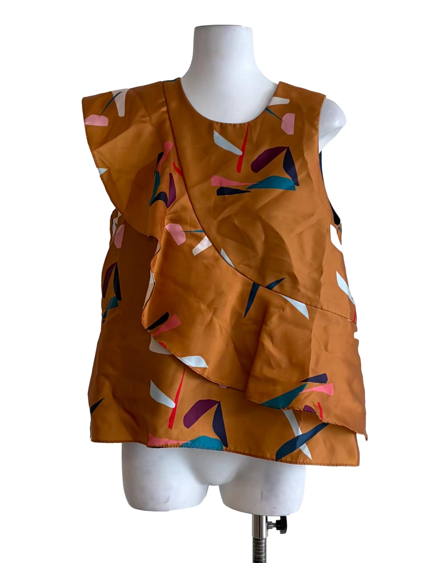 Dijon Yellow Abstract Design Sleeveless Top