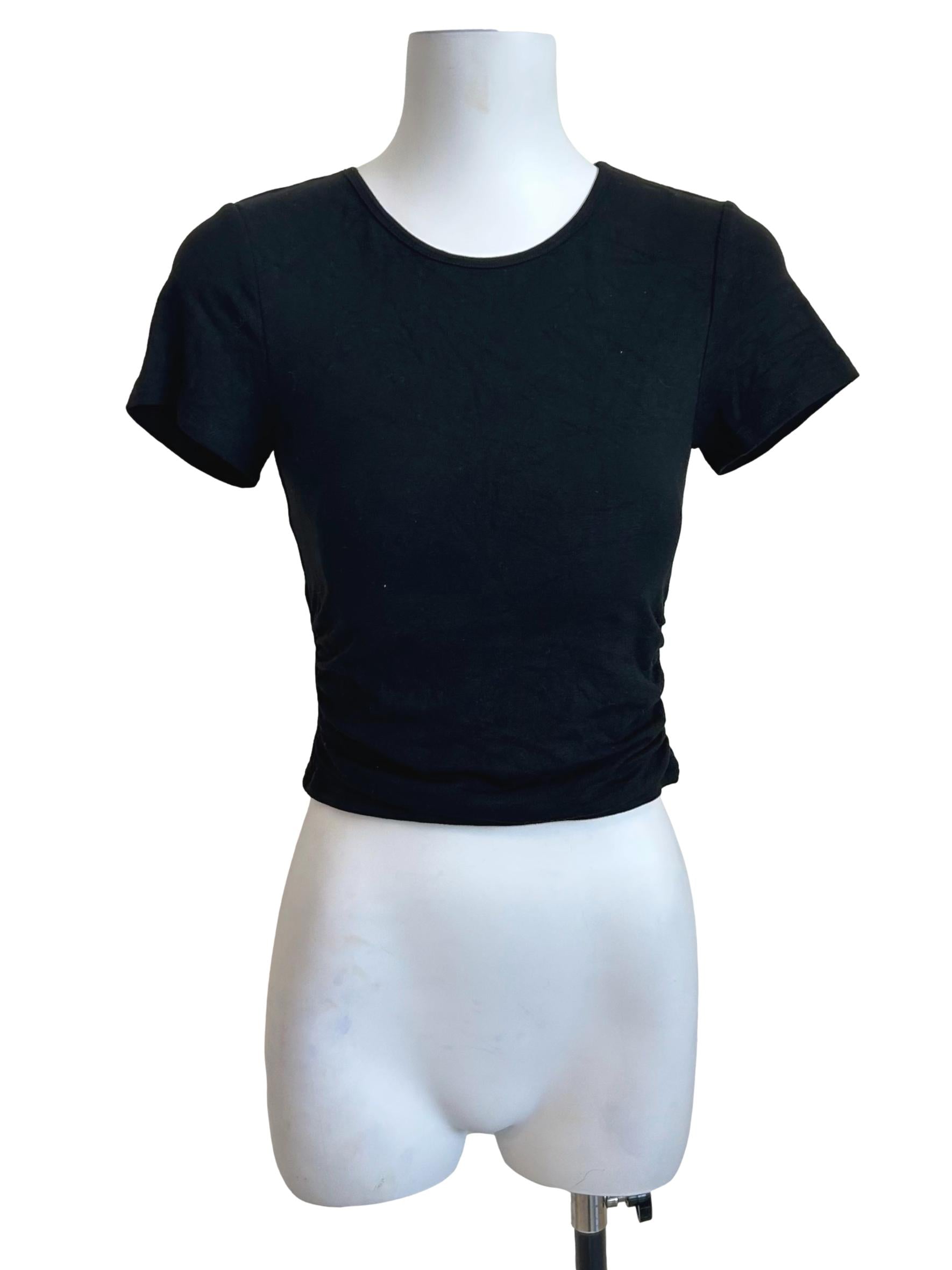 Black Ruched Crew Neck Tee