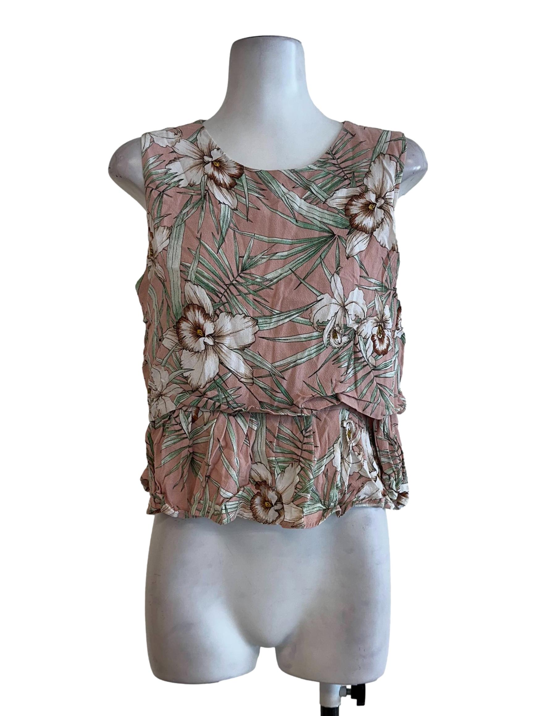 Peach Pink Floral Pattern Blouses