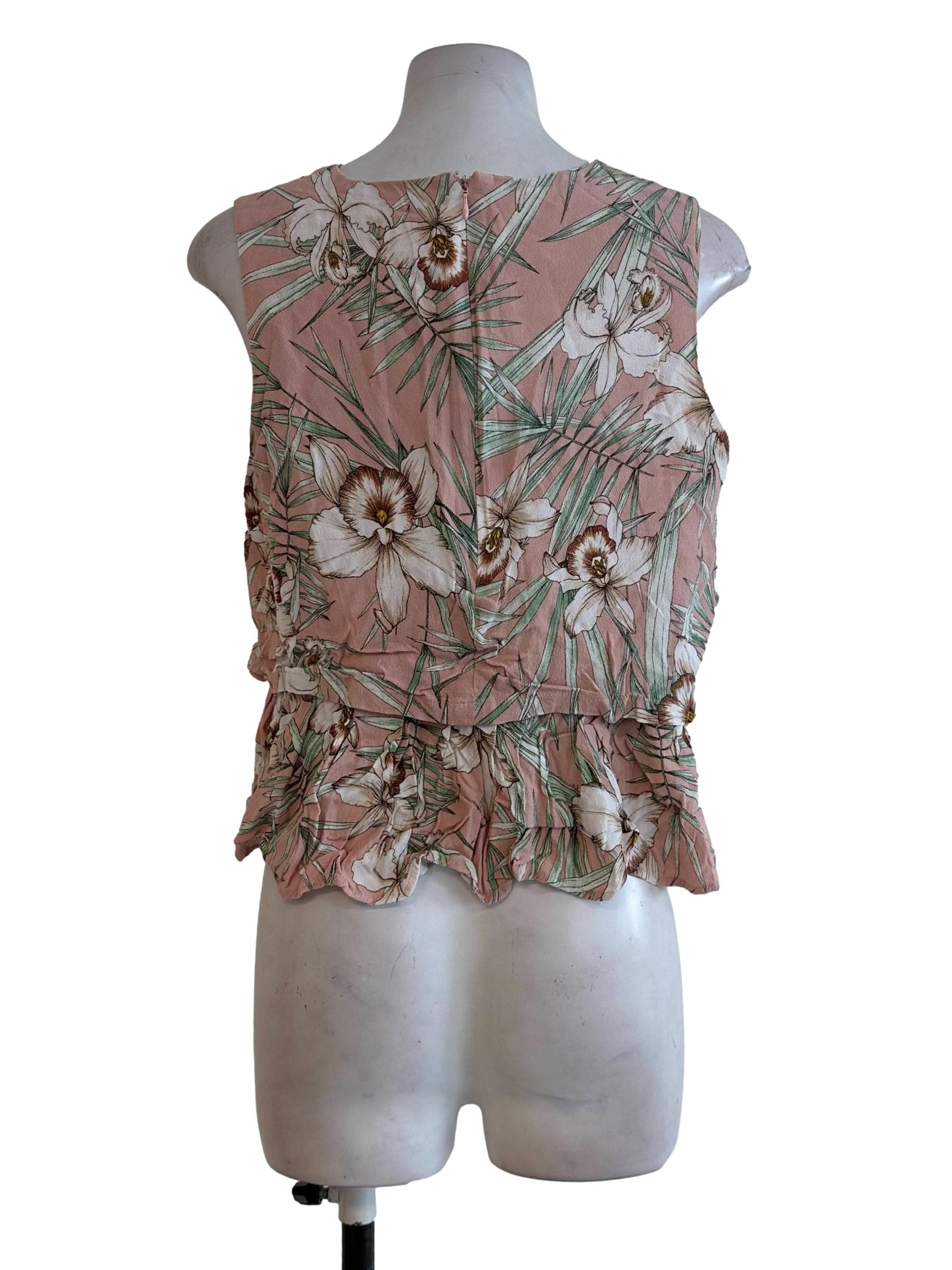 Peach Pink Floral Pattern Blouses