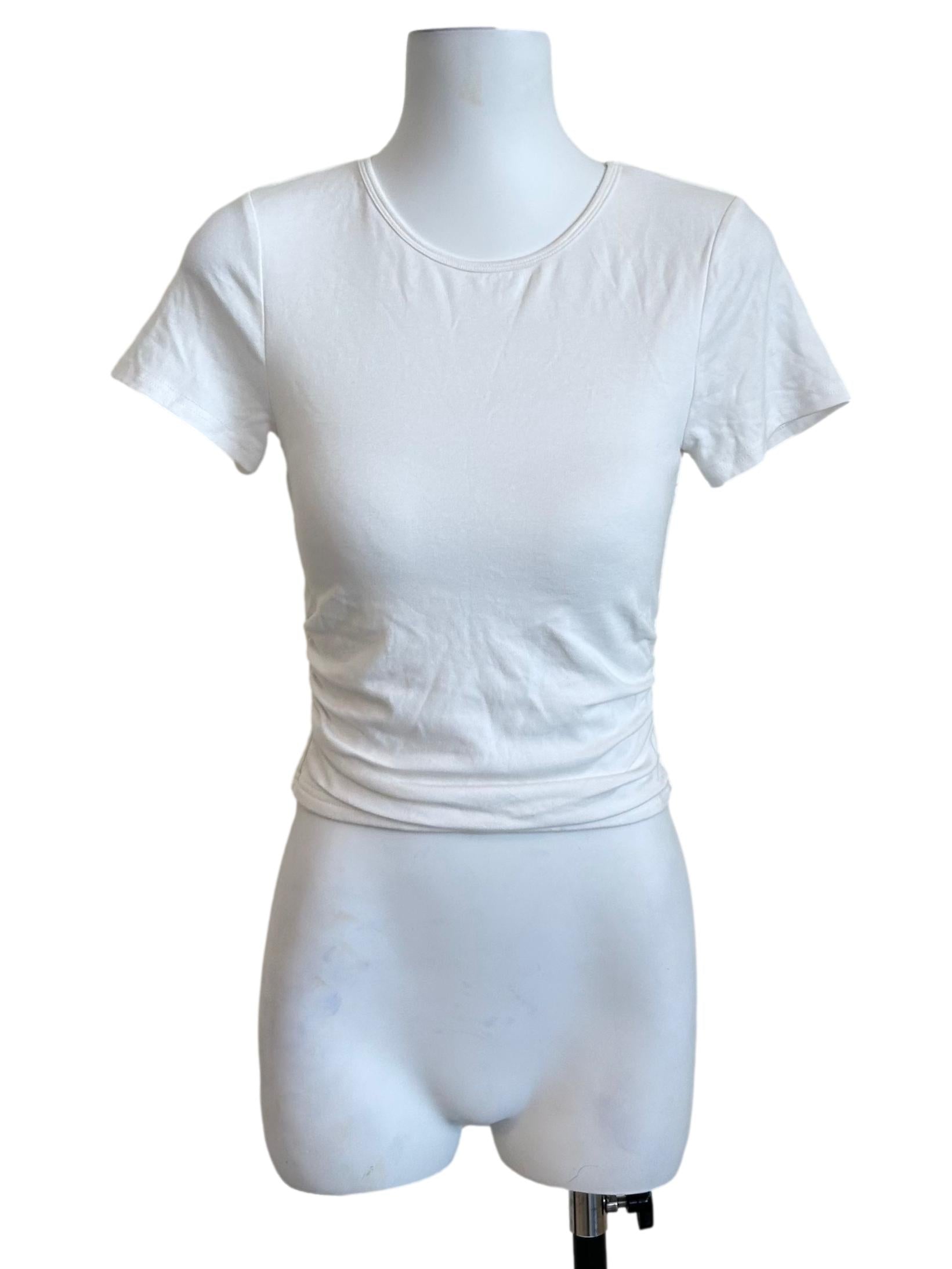 White Ruched Crew Neck Tee