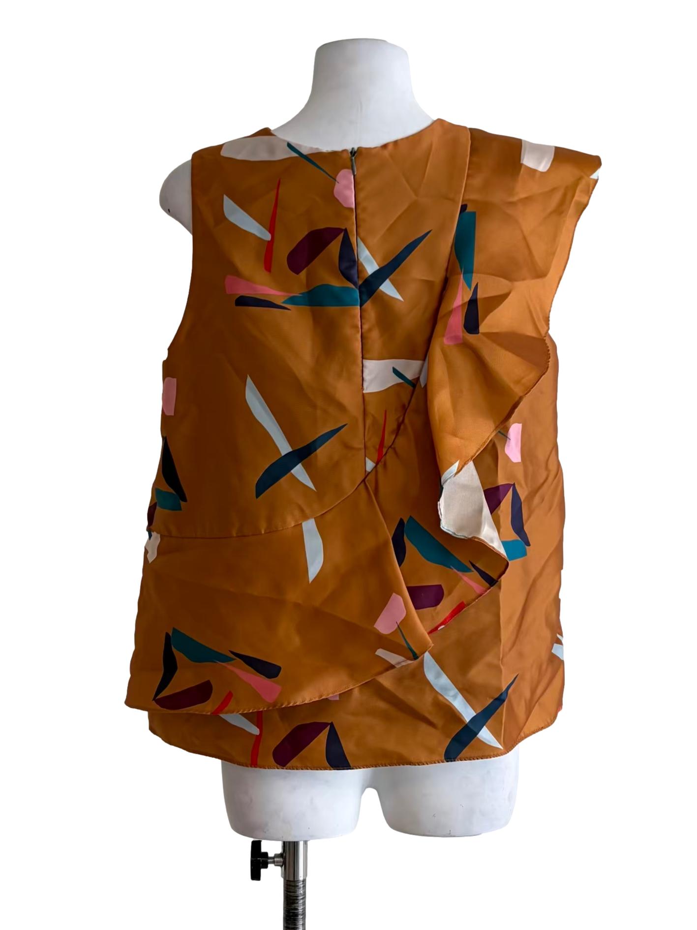Dijon Yellow Abstract Design Sleeveless Top