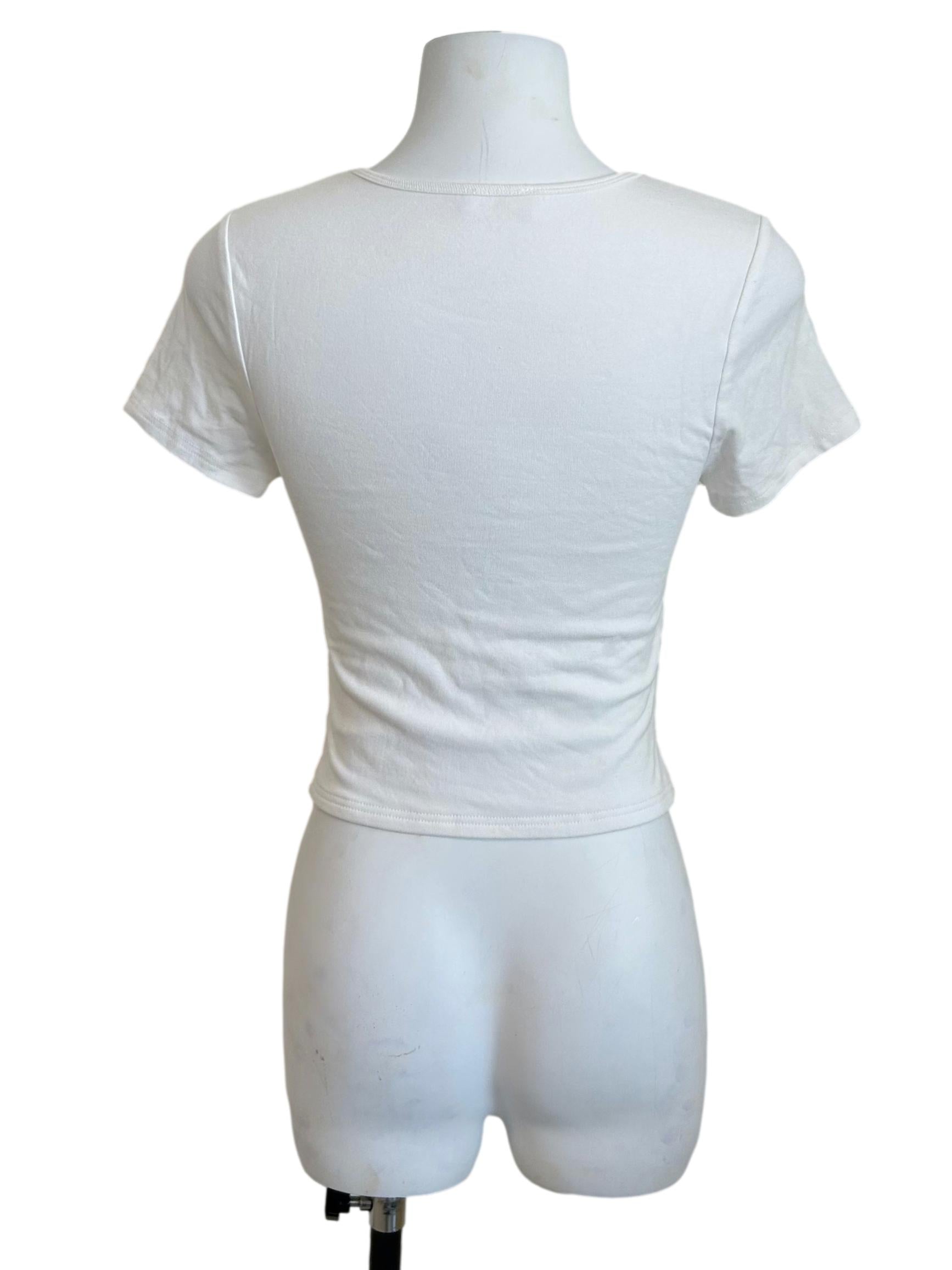 White Ruched Crew Neck Tee