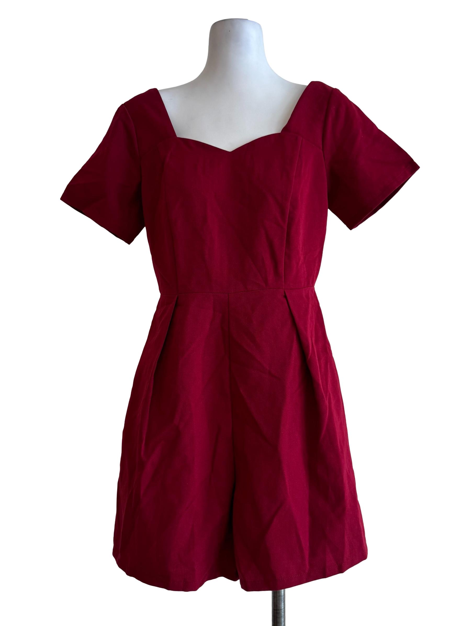 Maroon Sweetheart Neck Romper