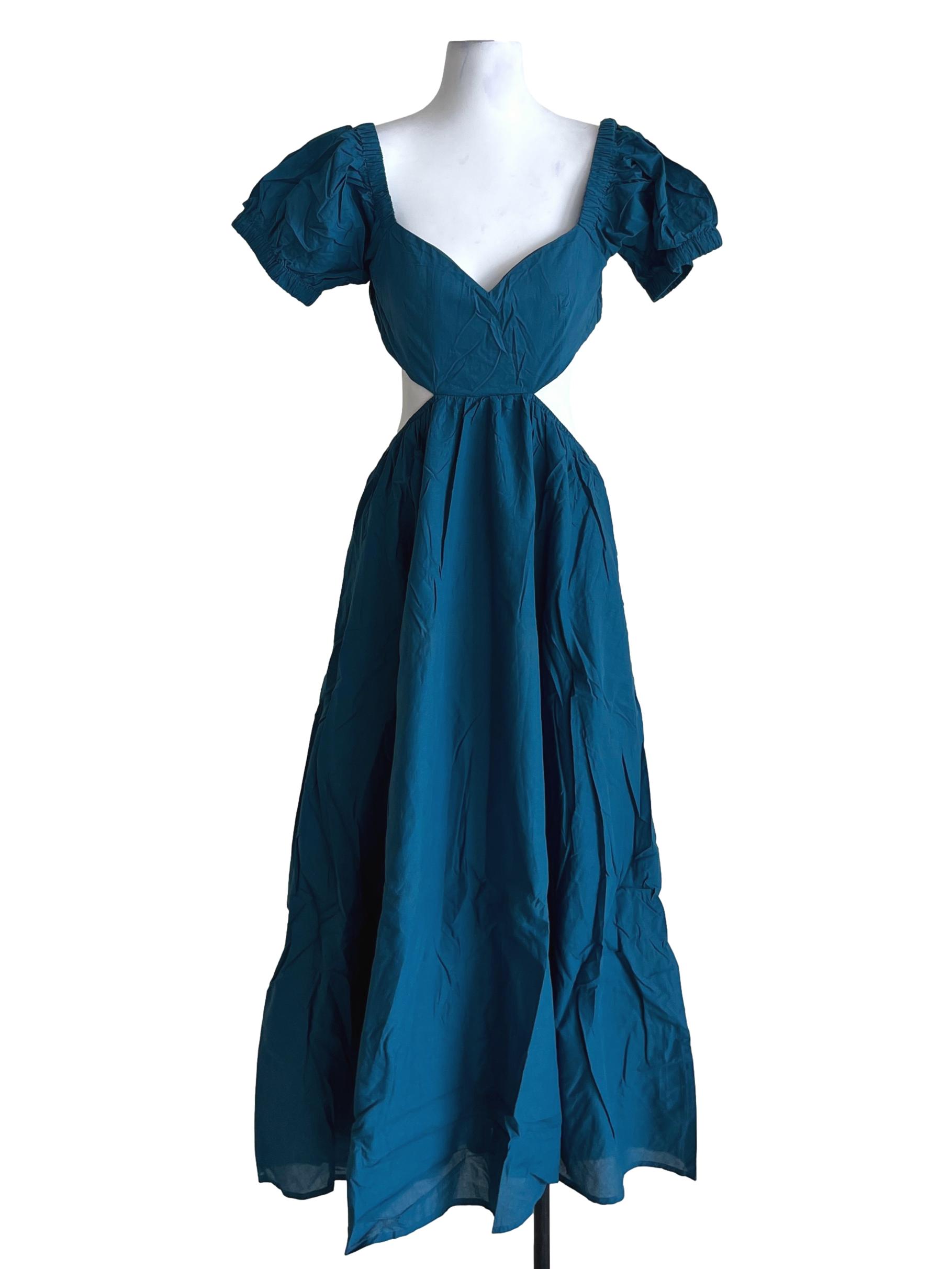 Teal Blue Adriel Cut Out Padded Midi Dress TTR