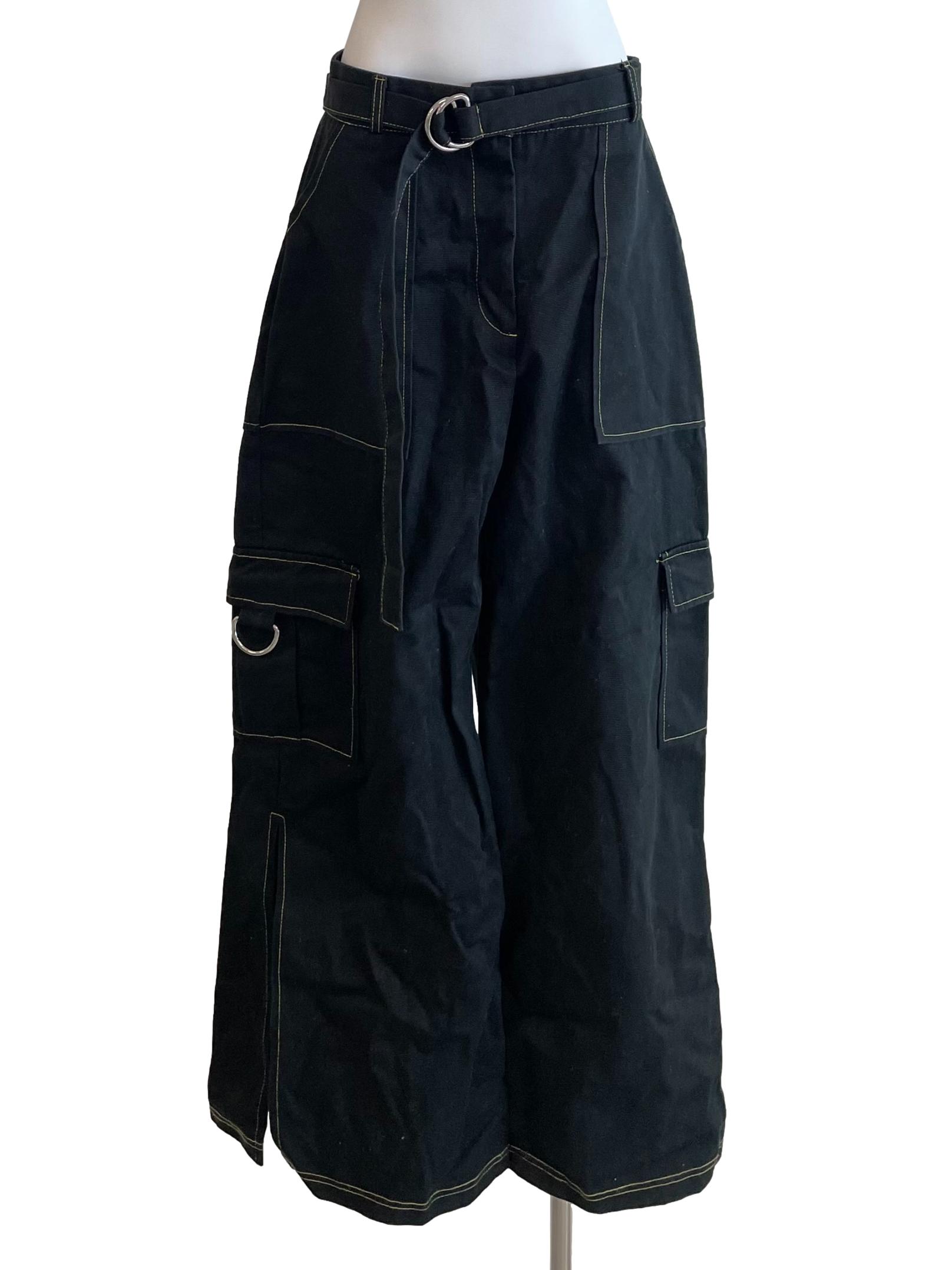Black Contrast Stitch Bush Pants