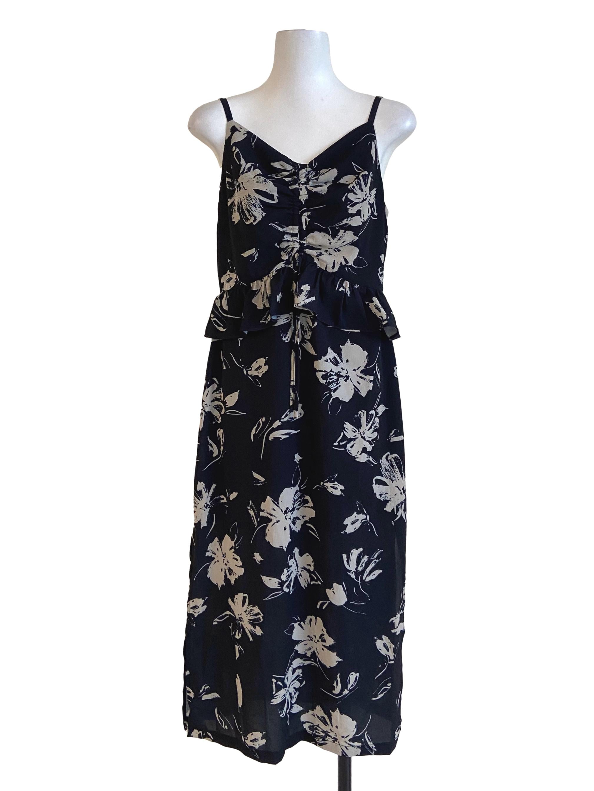 Black Sleeveless Floral Slit Apron Dress TCL