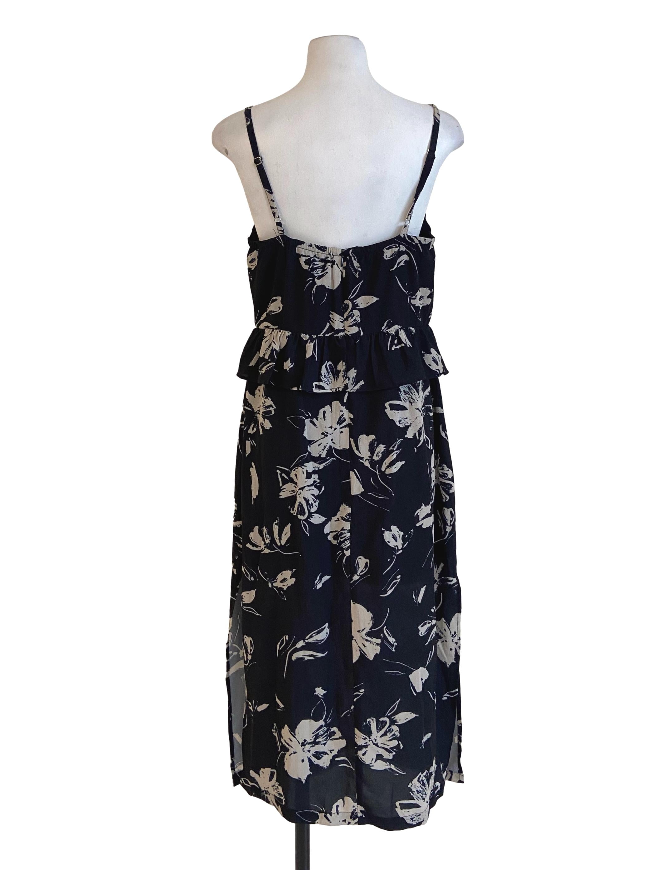 Black Sleeveless Floral Slit Apron Dress TCL