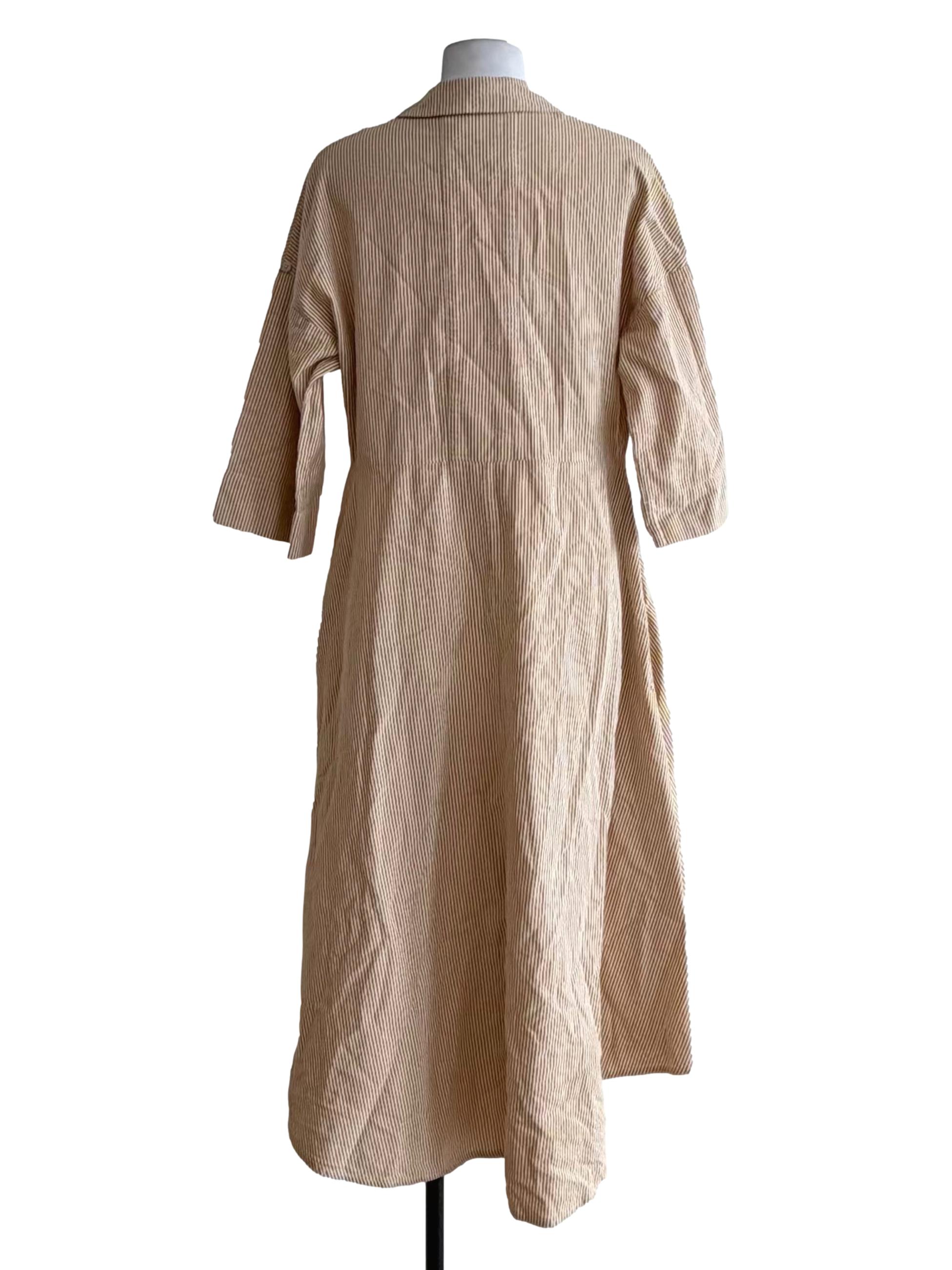 Butter Yellow White Stripes Collar Button Down Dress