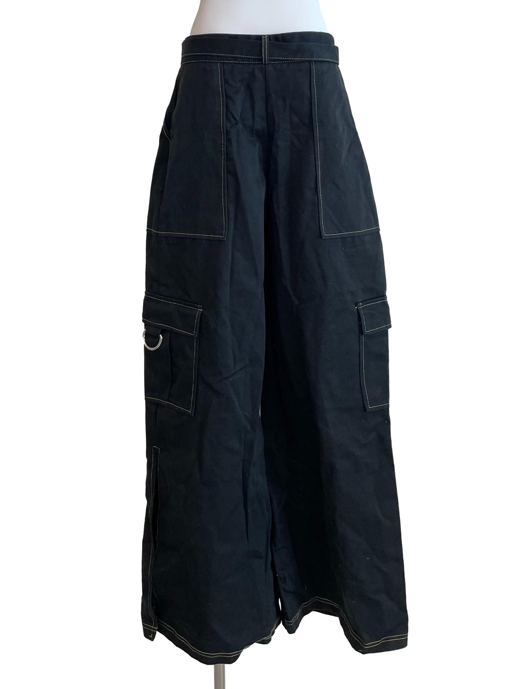 Black Contrast Stitch Bush Pants