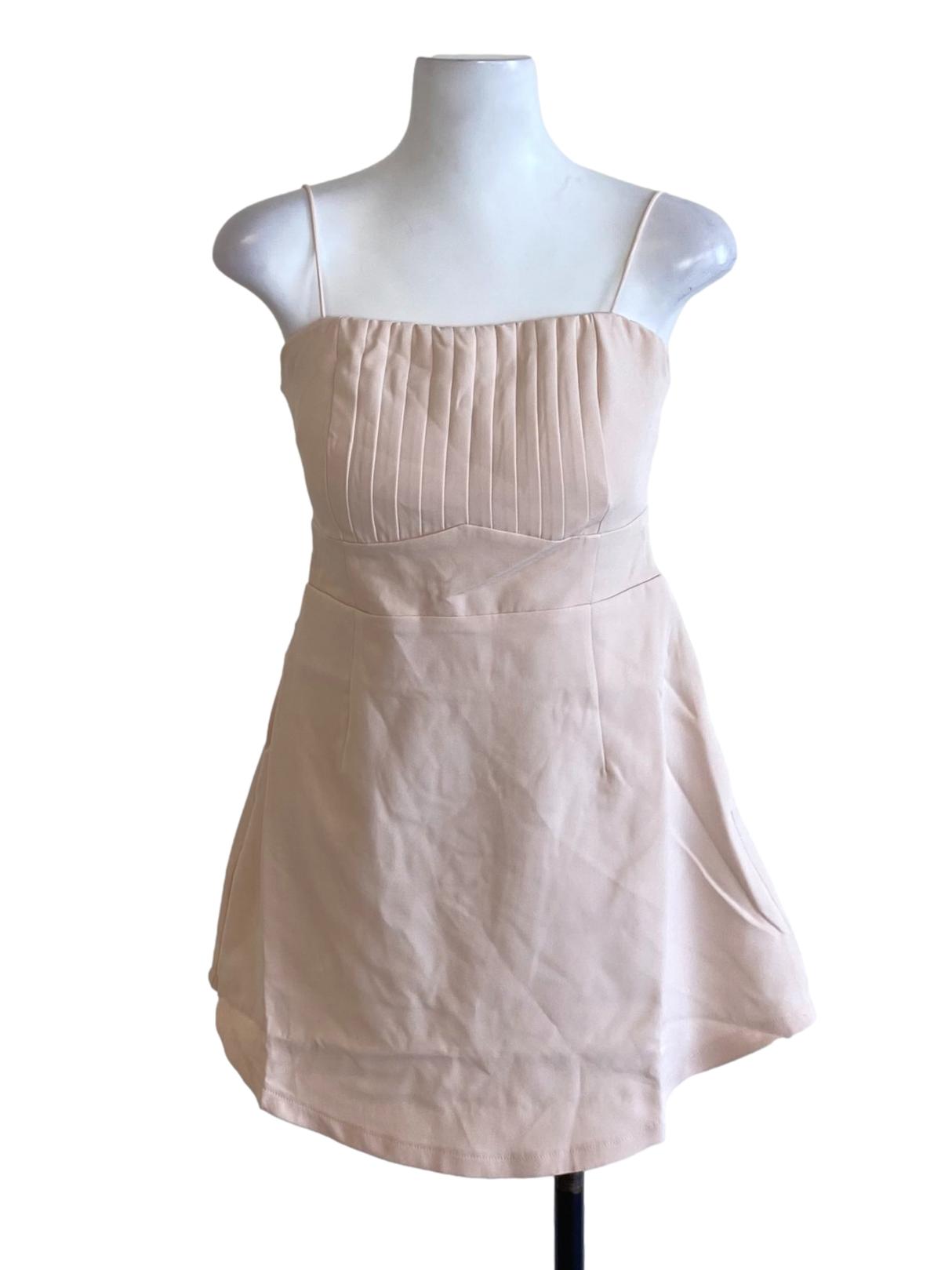 Light Lemonade Pink Pleated Spaghetti Strap A-Line Dress