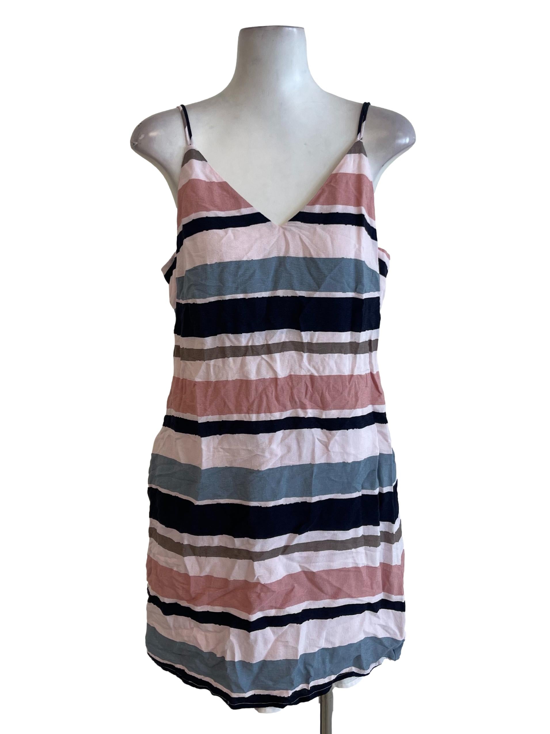 Pink Blue Stripes Spaghetti Strap Shift Dress