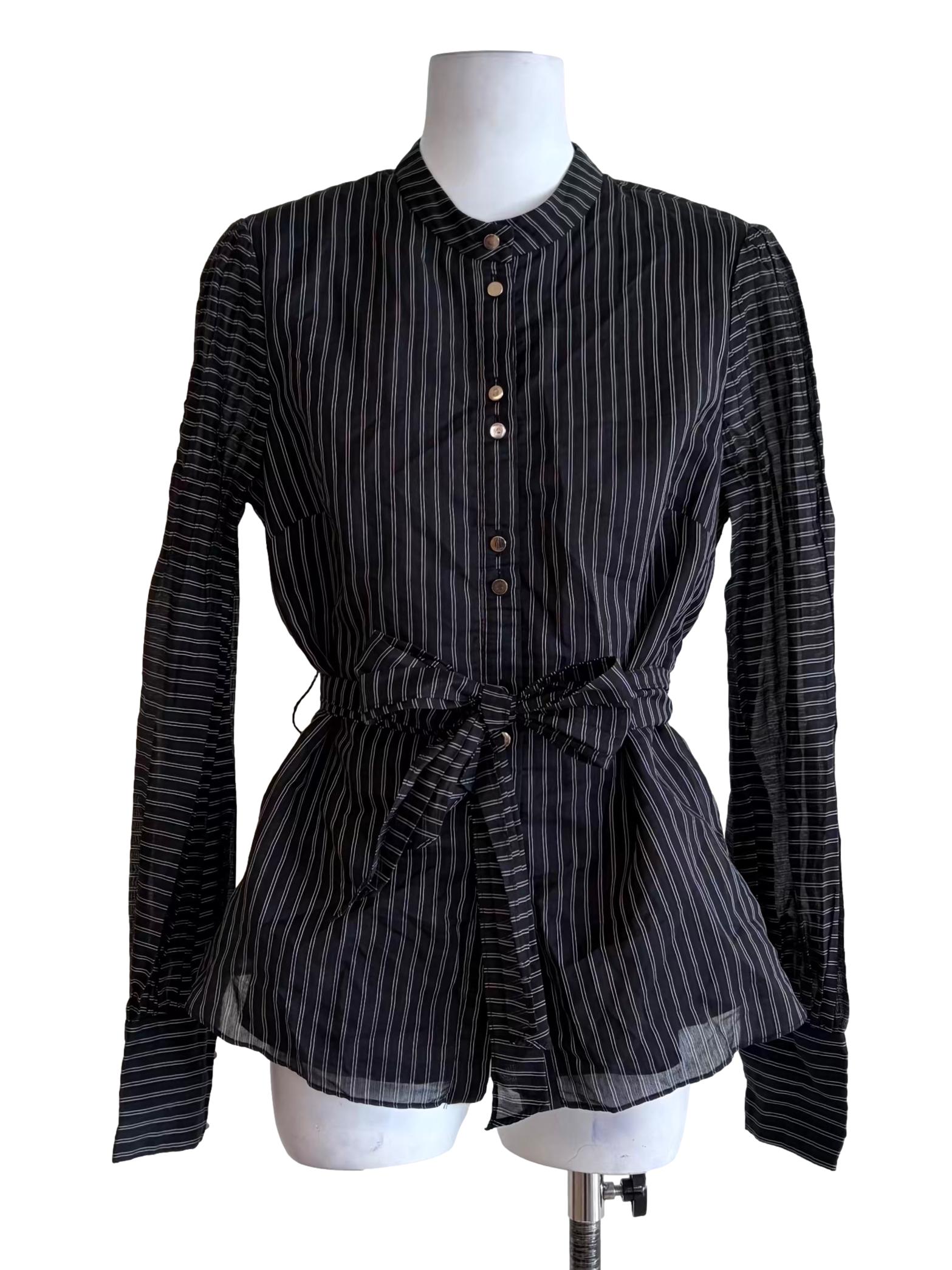 Ink Black White Stripes Button Down Top