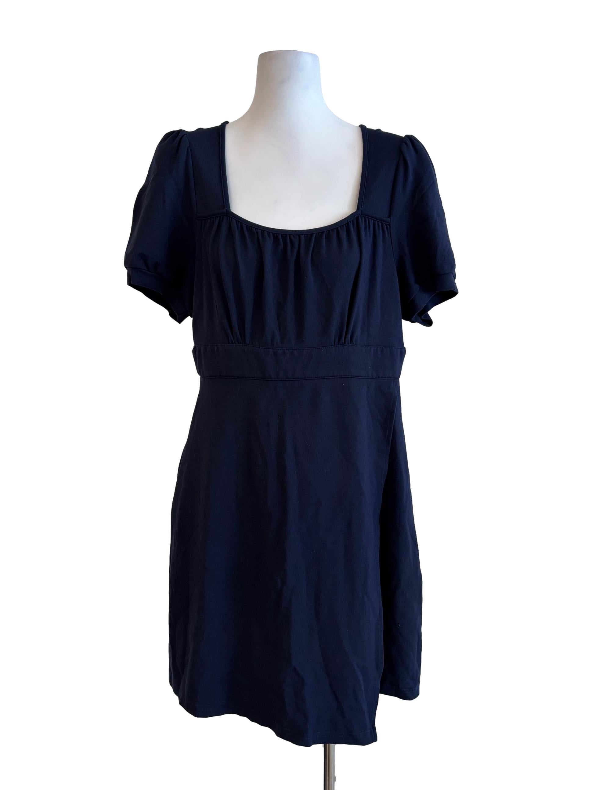 Navy Blue Short Sleeve Square Neck Dress
