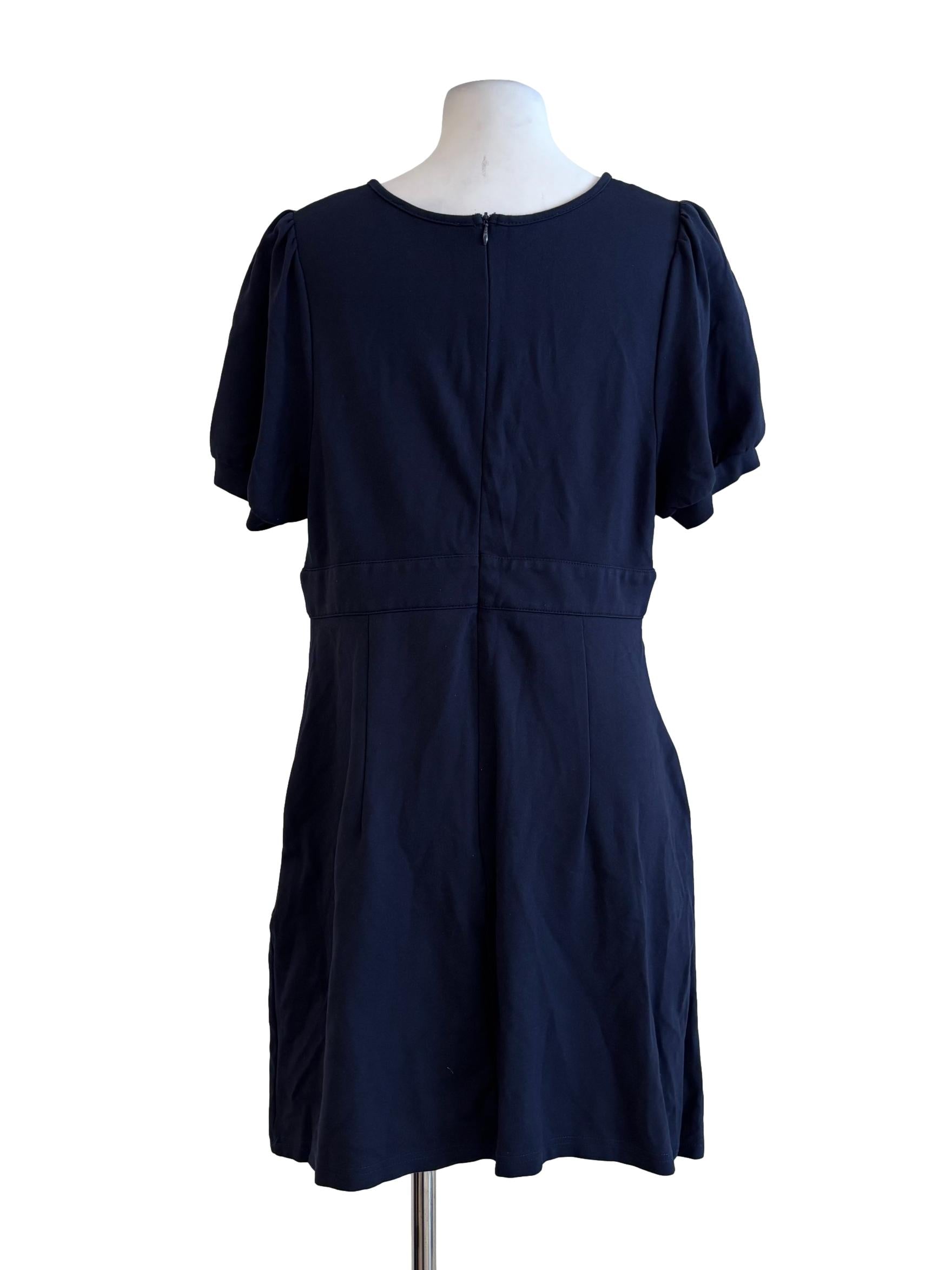Navy Blue Short Sleeve Square Neck Dress