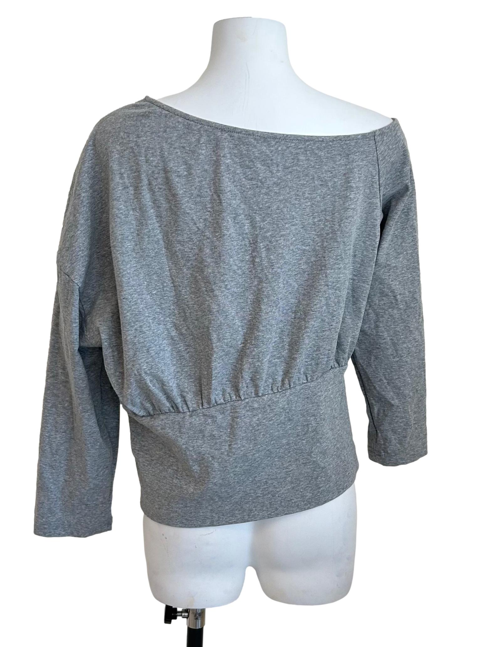 Grey Off Shoulder Cinched Long Sleeve Top