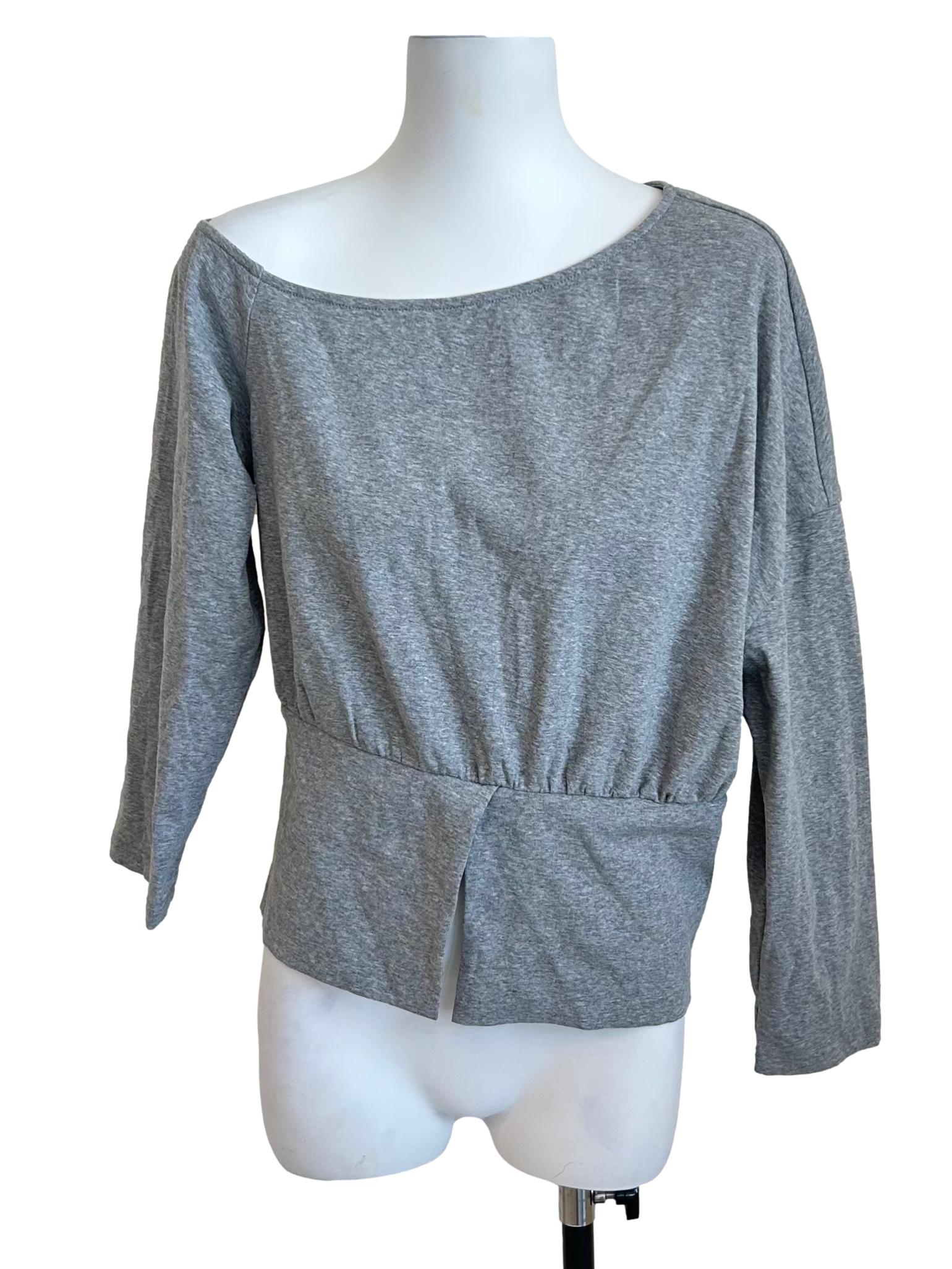 Grey Off Shoulder Cinched Long Sleeve Top