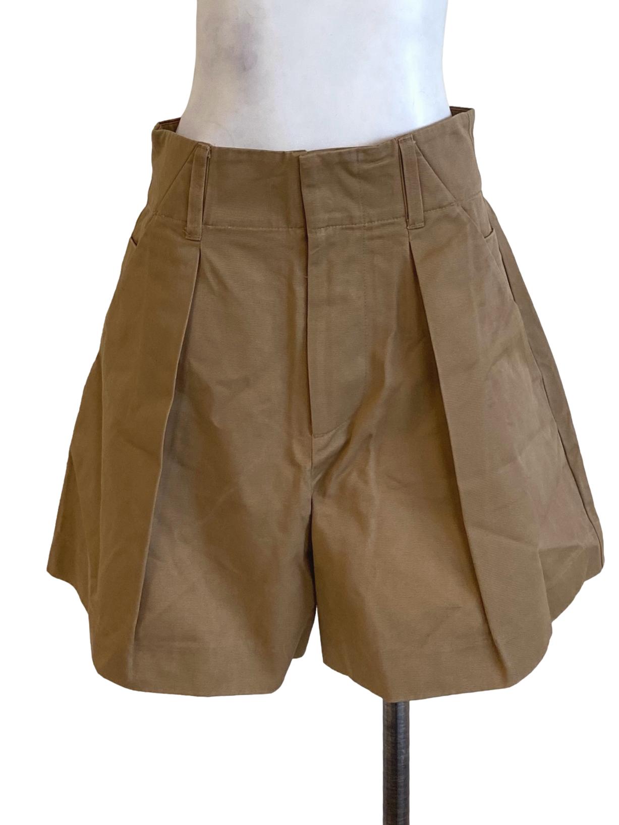 Tawny Brown Twill High Waist Shorts LB