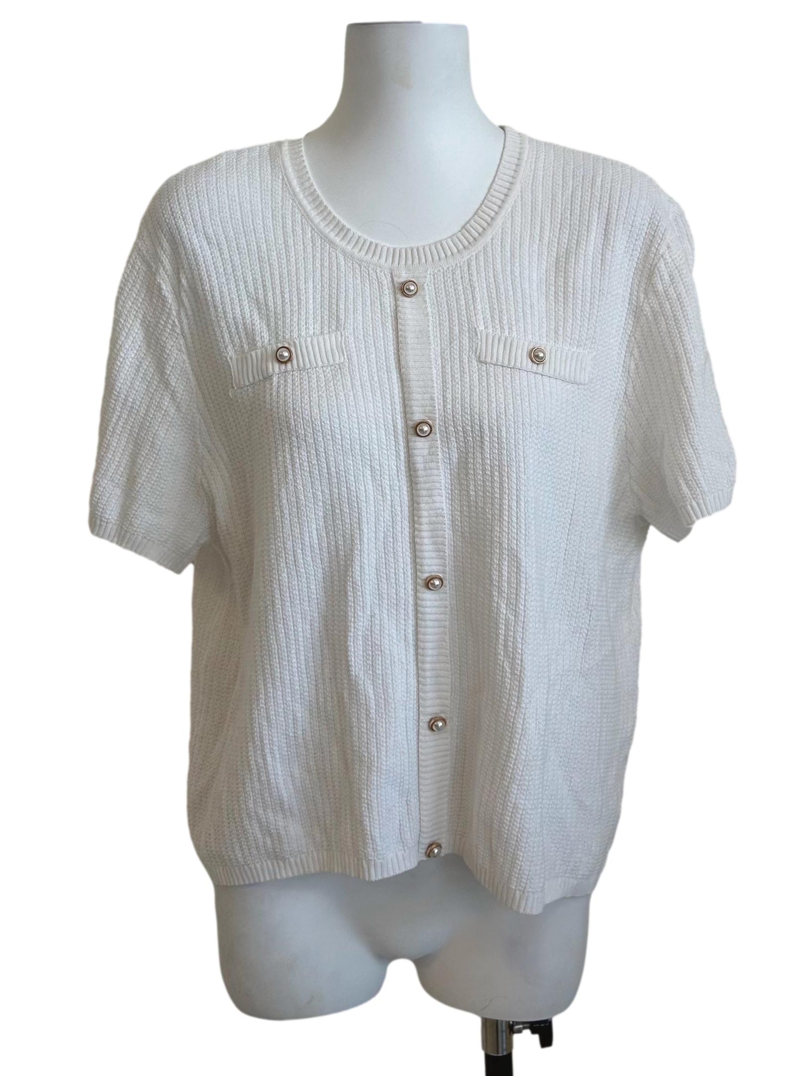 White Ribbed Knitted Short Sleeve Top