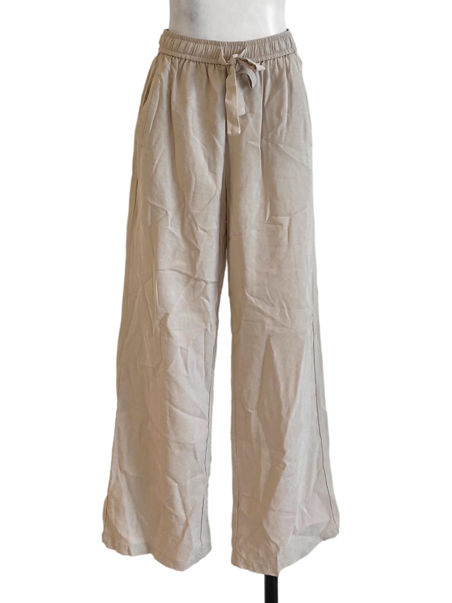 Linen Beige Herringbone Straight Pants TEM
