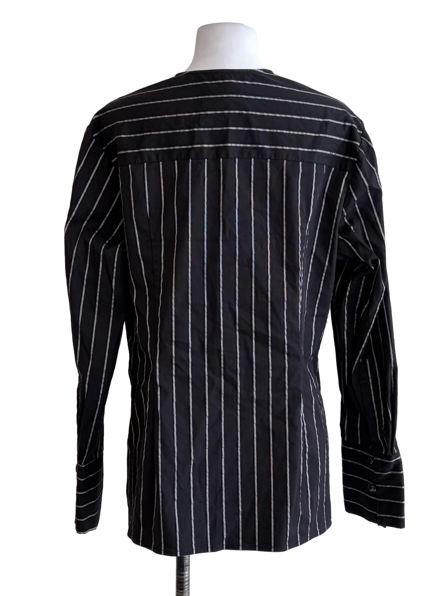 Smoke Black White Stripes Twist Front Long Sleeve Top
