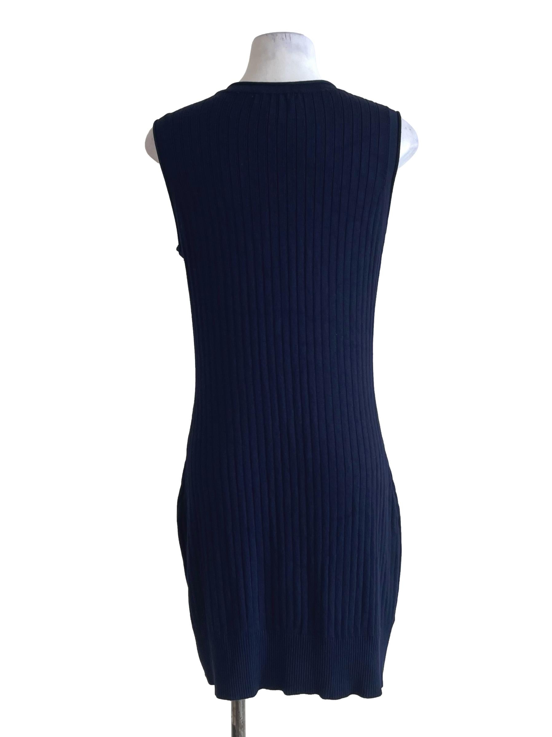 Navy Blue Button Up Ribbed Dress