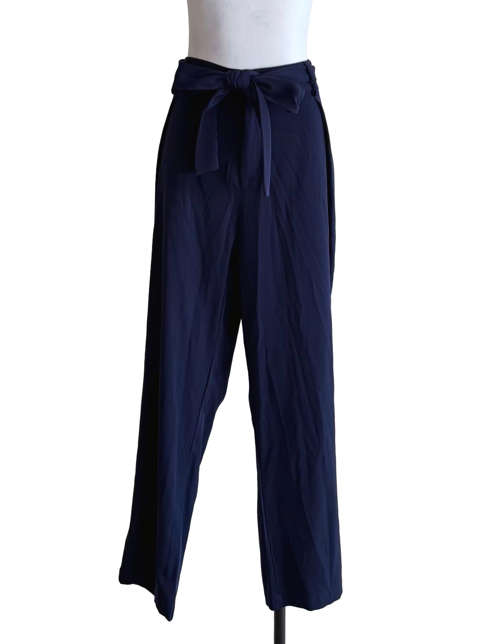 Navy Blue Tie Front Wide Pants