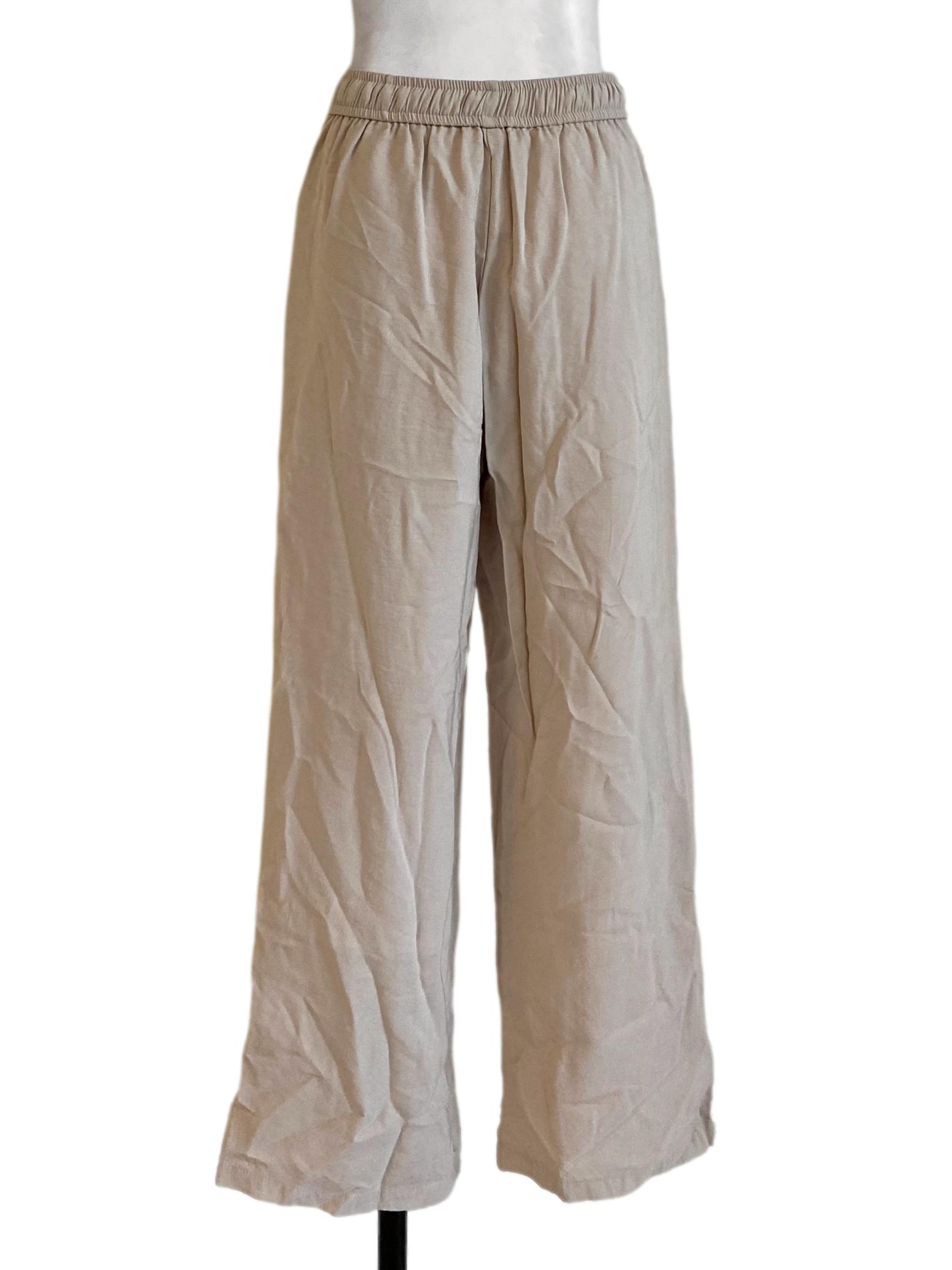 Linen Beige Herringbone Straight Pants TEM